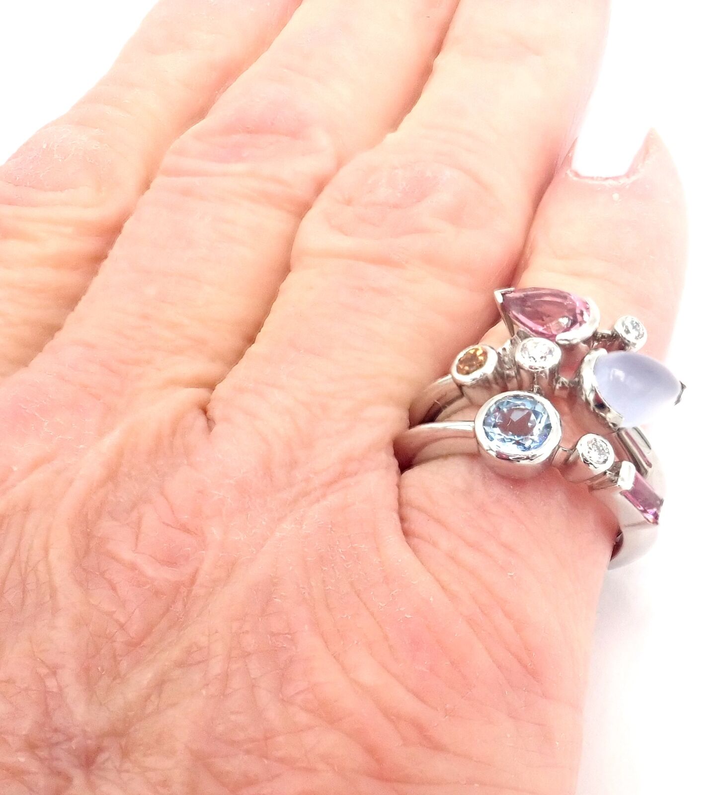 Authentic Cartier Meli Melo Platinum Ring with Chalcedony, Tourmaline, Garnet & Diamonds | Luxury Jewelry for Weddings, Anniversaries & Special Occasions