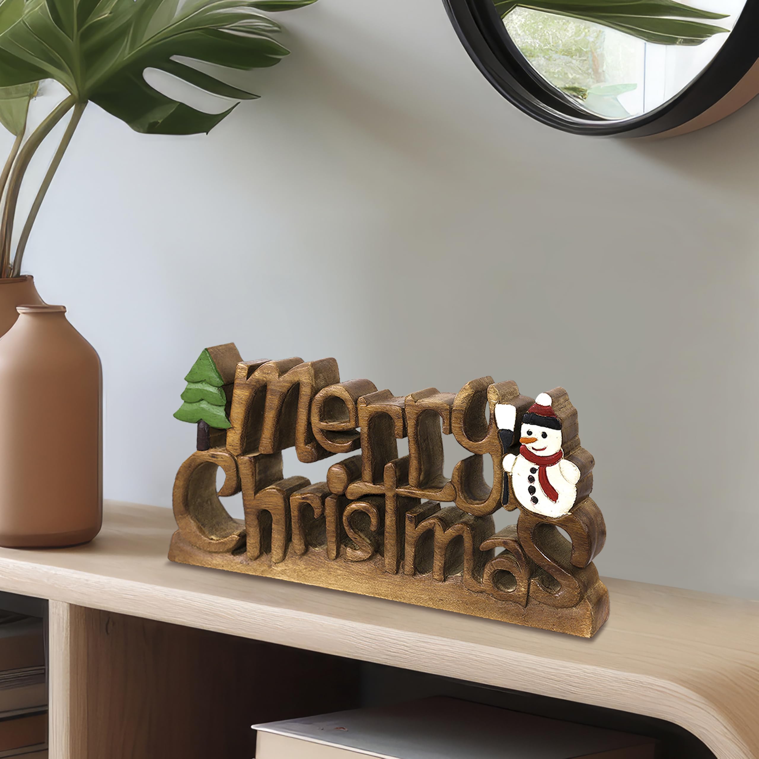 Handcrafted Merry Christmas Centerpiece - Solid Wood Holiday Decor for Living Room, Dining Table, Farmhouse & Coffee Table | Perfect Christmas Gift & Housewarming Present for Festive Home Decor