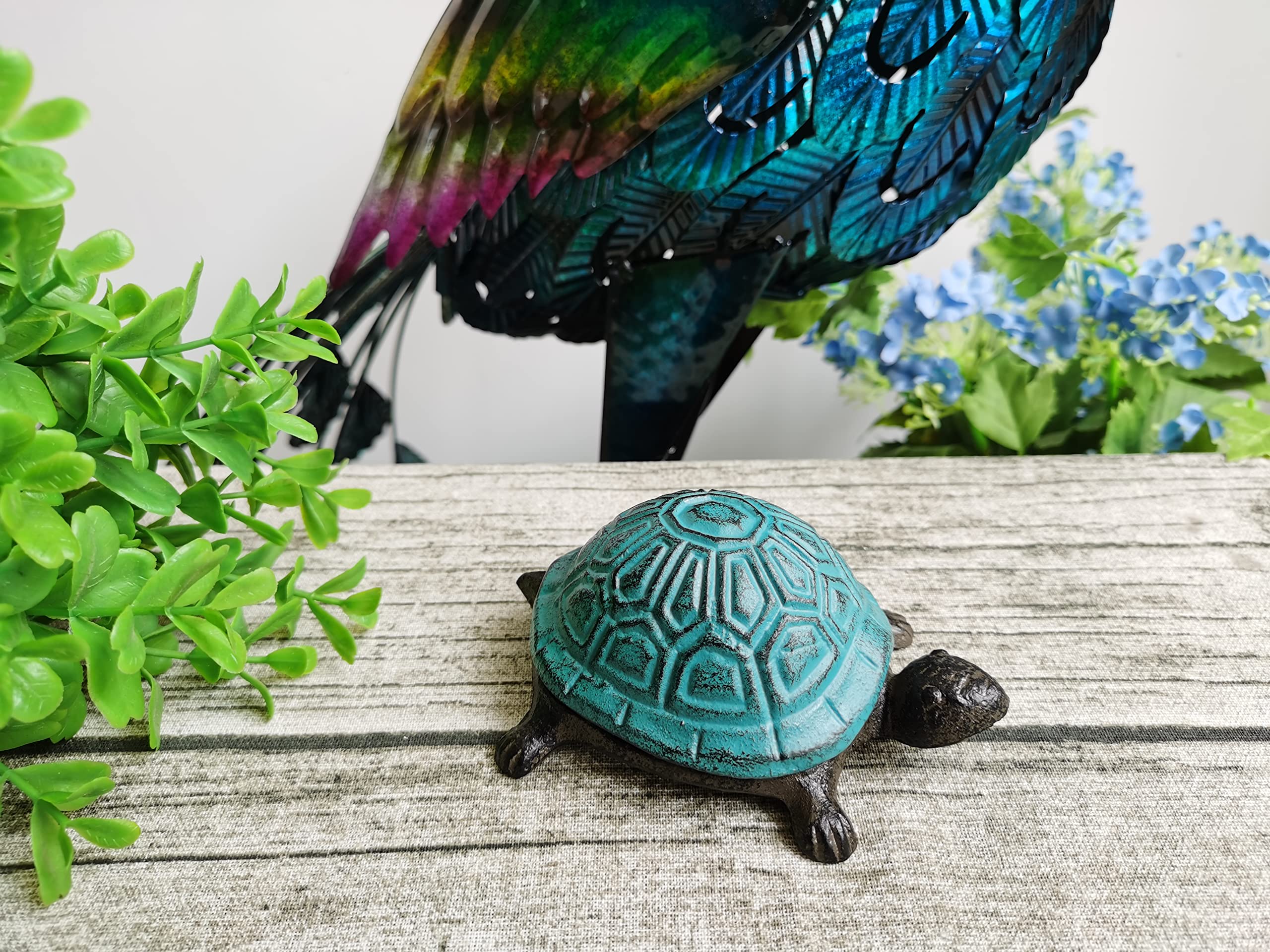 BSTGIFTS Cast Iron Turtle Key Hider - Hidden Spare Key Holder & Garden Decor - Jewelry Box for Rings, Earrings & Small Trinkets (Antique Blue) | Perfect for Outdoor Key Storage & Home Decoration