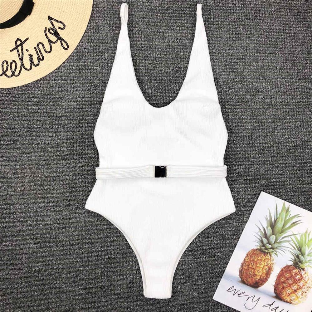 Sexy Ribbed High Cut One Piece Swimsuit for Women - 6 Colors with Adjustable Belt | Monokini Bathing Suit for Beach, Pool, Vacation & Summer Activities | Style V1159