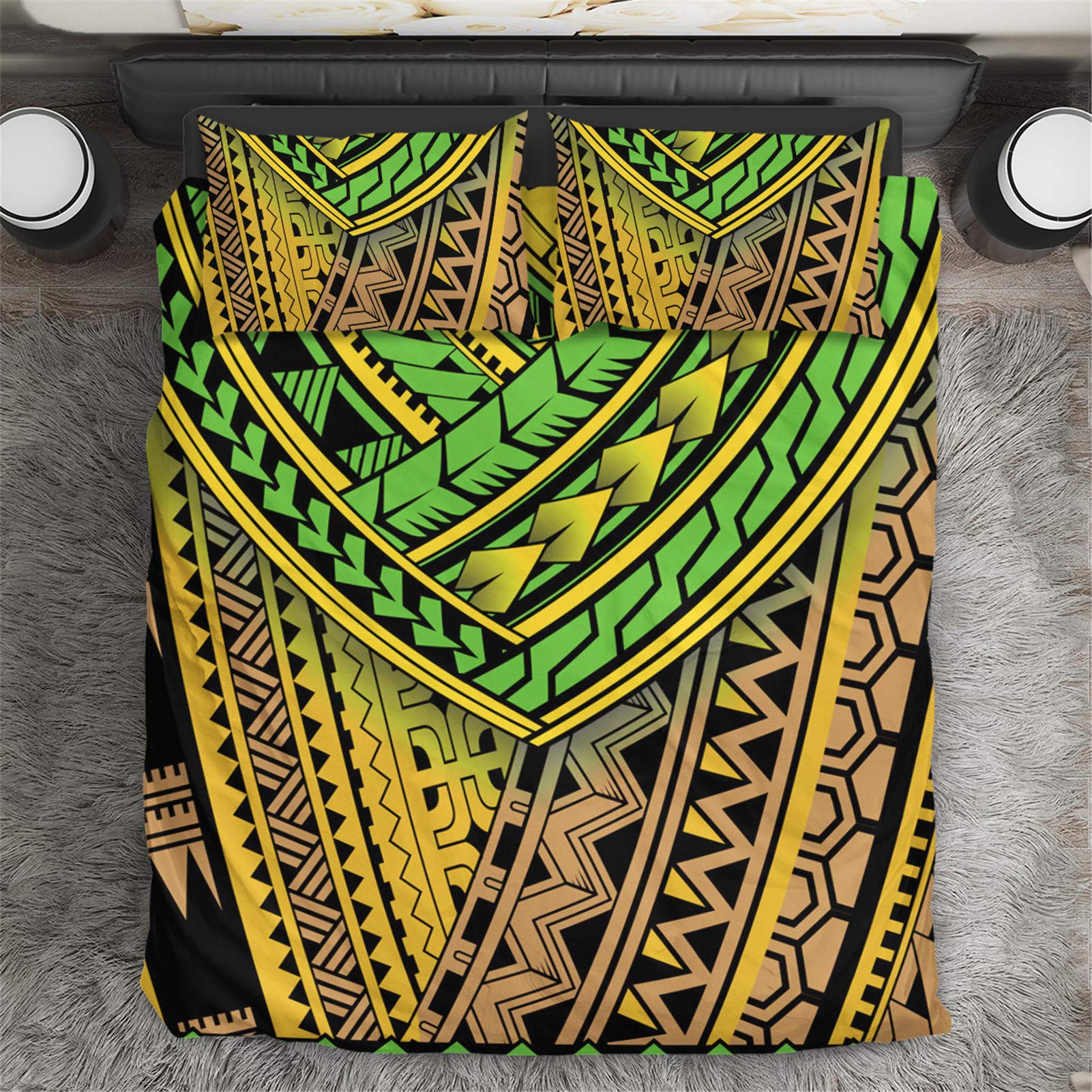 SEANATIVE Queen Size Duvet Cover Set - Soft Polynesian Tribes Luxury Comforter Cover with Zipper, Includes 2 Pillowcases (Pack of 3, No Insert) 68 x 88 inches - Perfect for Bedroom, Guest Room & Vacation Home Decor