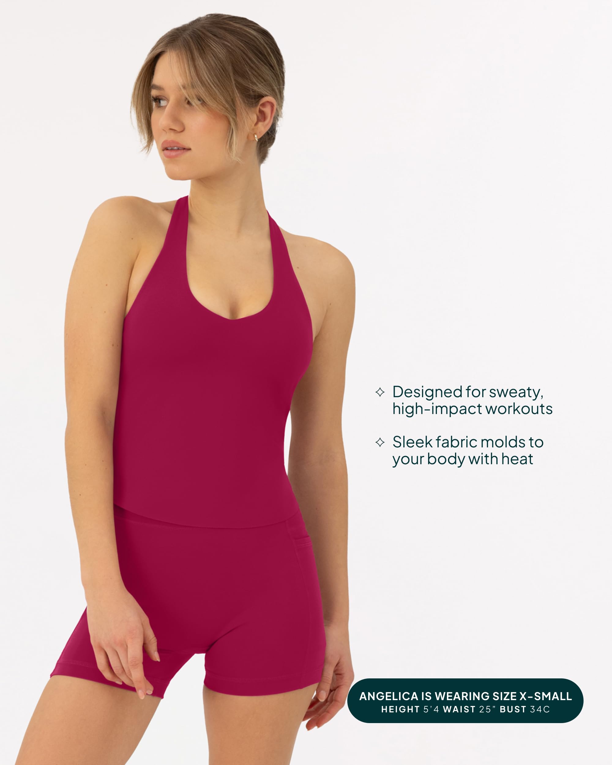 Women's Workout Halter Tops with Built-in Bra - Low Support V Neck Backless Sports Tank Top with Shelf Bra - High Performance for Yoga, Running & Gym