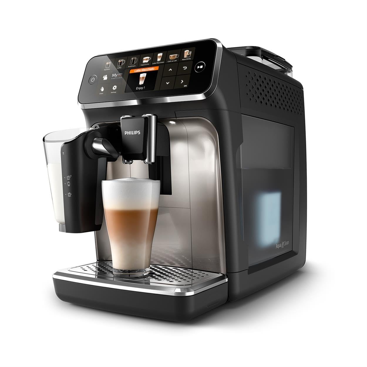 Philips 5400 Series Fully Automatic Espresso Machine with LatteGo Milk System - 12 Coffee Varieties, Intuitive Touch Display, 4 User Profiles, Chrome Finish (EP5447/90) - Perfect for Home Baristas & Coffee Lovers