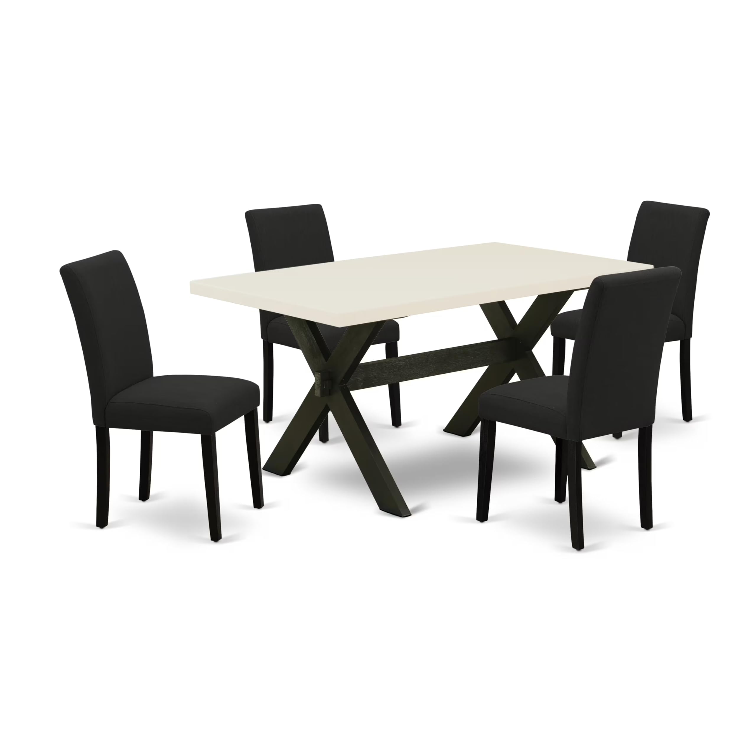 East West Furniture 5-Piece Kitchen Dining Set - 36x60 Inch Rectangle Table with X-Legs & 4 Black Linen Upholstered Chairs - Modern Dining Room Furniture for Small Spaces, Breakfast Nook, Apartment, and Family Gatherings