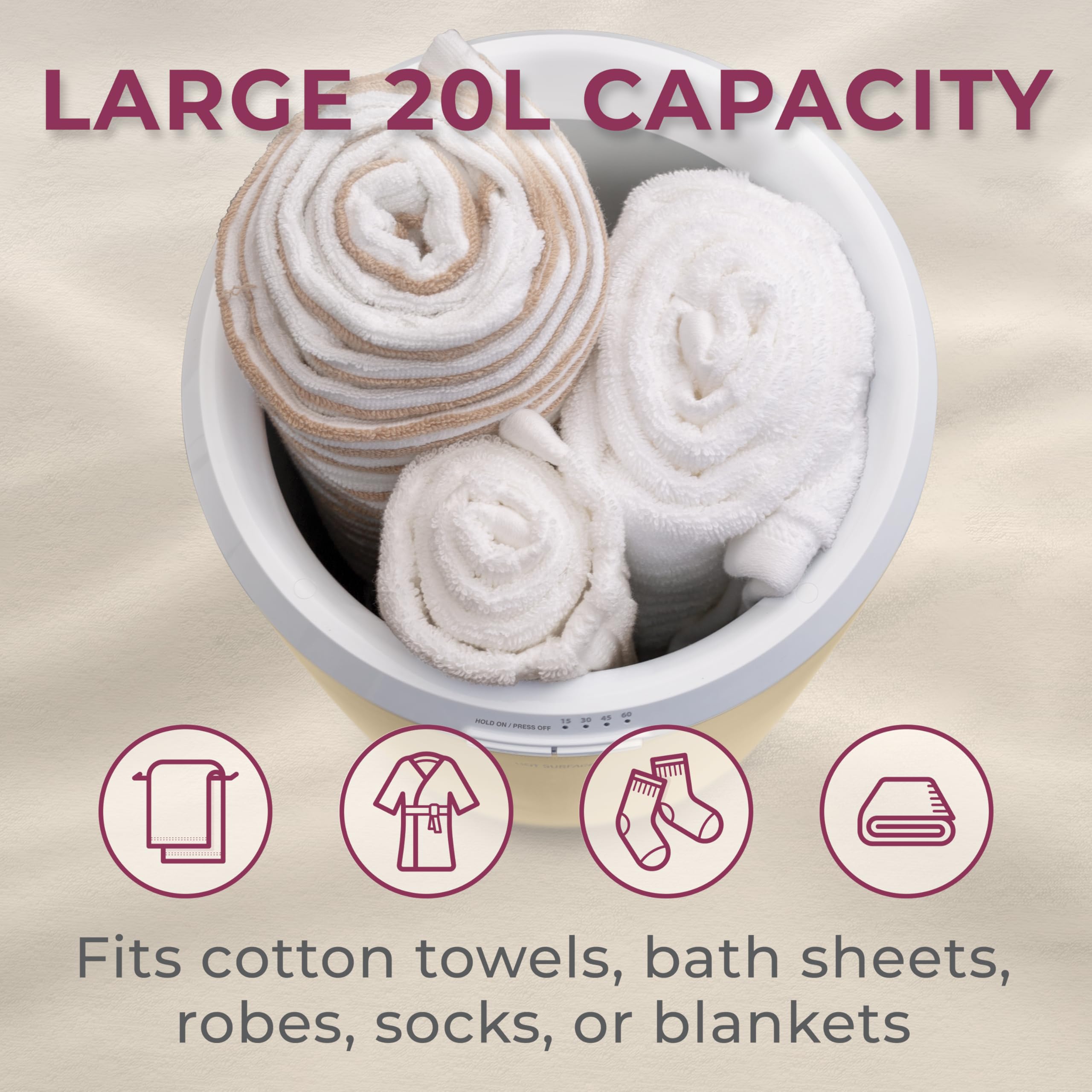 Zadro Large Aromatherapy Towel Warmer Bucket with Essential Oil Wood Disk | Stainless Steel Spa & Bathroom Towel Heater | Auto Shut Off | Holds 2 Large Towels, Blankets, Bathrobes & PJs | Perfect for Home Spa, Relaxation & Luxury Bath Experience