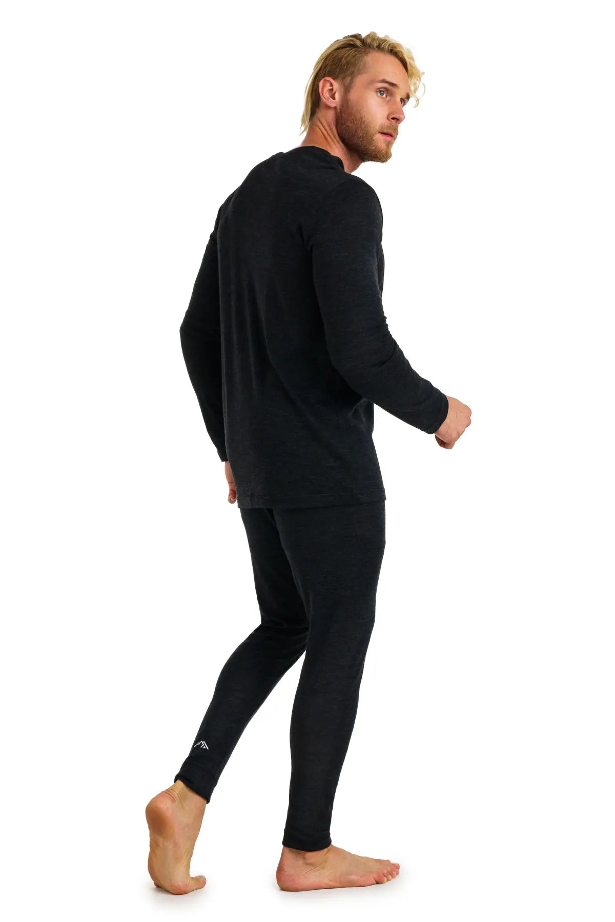 Men's Merino Wool Thermal Underwear Set - 165 Heath Black - Warm Base Layer for Winter Hiking, Skiing & Cold Weather Activities