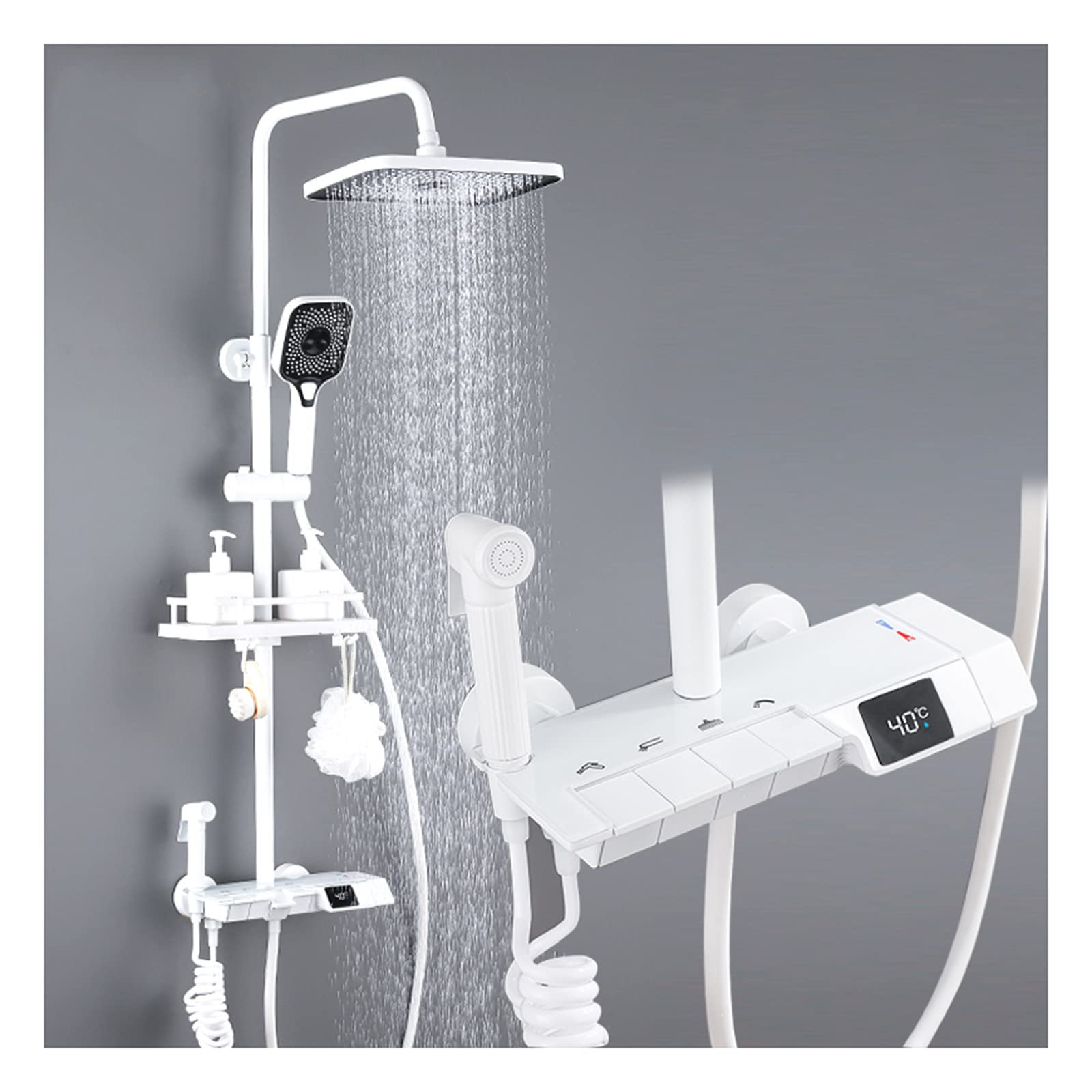 Boyuan Thermostatic Digital Shower System - 4 Function Piano Key Mixer Tap with Rainfall Shower Head, Handheld Bidet Sprayer & Adjustable Tub Spout | Perfect for Modern Bathrooms, Spa-Like Experience & Water-Saving Homes