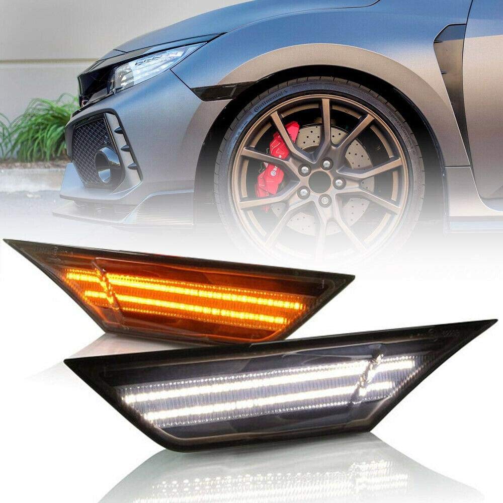 2PCS Switchback DRL Smoke Lens Side Marker Lights - White/Amber LED Bumper Reflector Compatible with Honda Civic | Daytime Running Lights for Enhanced Visibility & Style