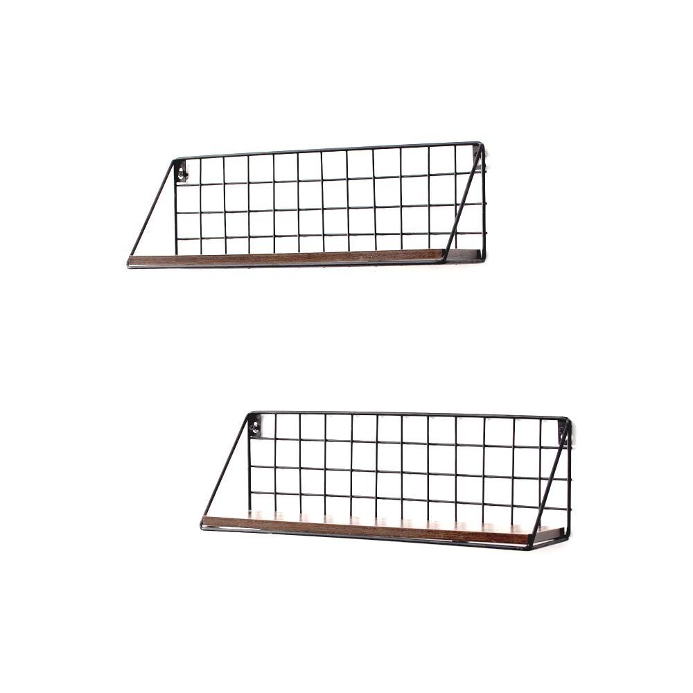2-Pack Coral Flower Floating Shelves - Rustic Brown Wall-Mounted Wood Shelving Set for Living Room, Bedroom & Office Decor - Space-Saving Home Organization & Display Solution for Books, Plants & Decorative Items