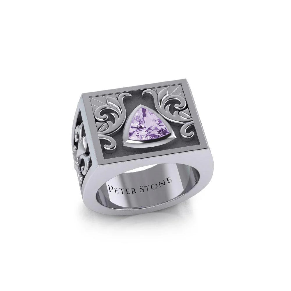 Fleur de Lis Silver Signet Men's Ring - Sterling Silver Pinky Ring for Men - Elegant Jewelry Gift for Him - Perfect for Weddings, Promotions & Everyday Wear