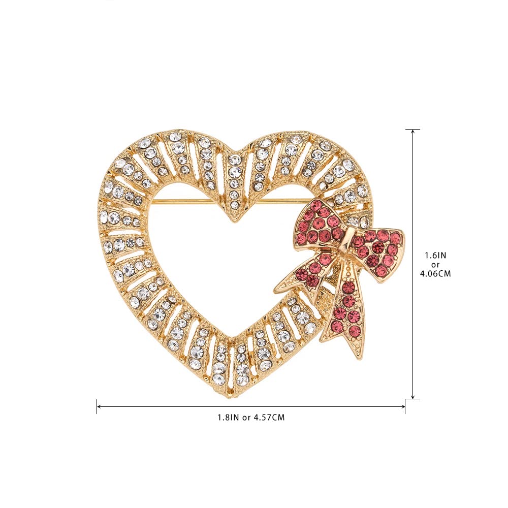 Valentine's Day Heart Brooch Gift Box - Gold Rhinestone Bow Jewelry for Women | Elegant Chocolate Box with Pave Rhinestones | Romantic Couples Gifts for Backpacks & Valentine's Day | Perfect for Anniversaries, Date Nights & Special Occasions