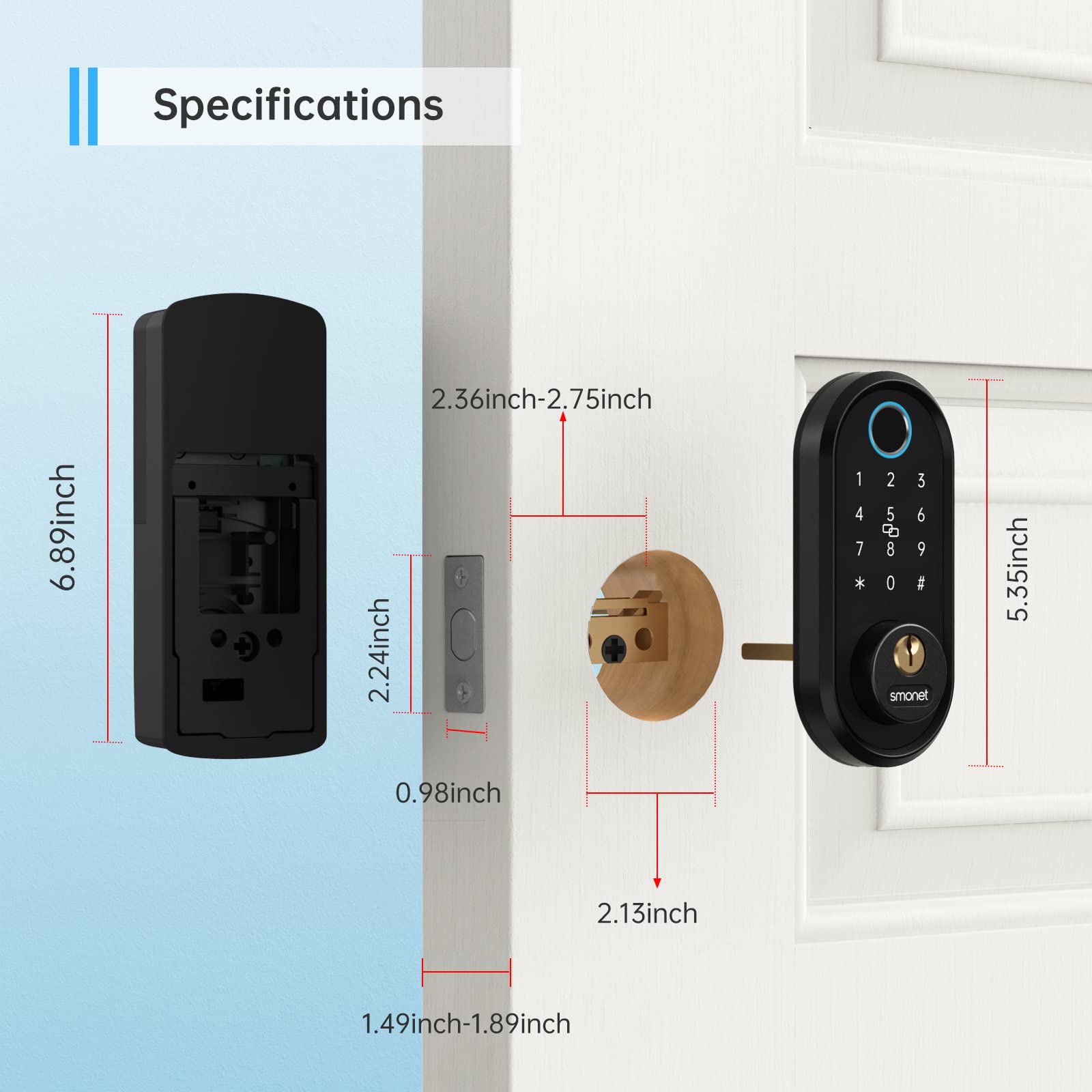 SMONET Smart Lock - Keyless Entry Fingerprint Door Lock with Biometric Scanner, Digital Keypad, Bluetooth & Alexa Compatibility | Secure Smartphone App Control, Auto-Lock Feature for Homes, Apartments & Vacation Rentals