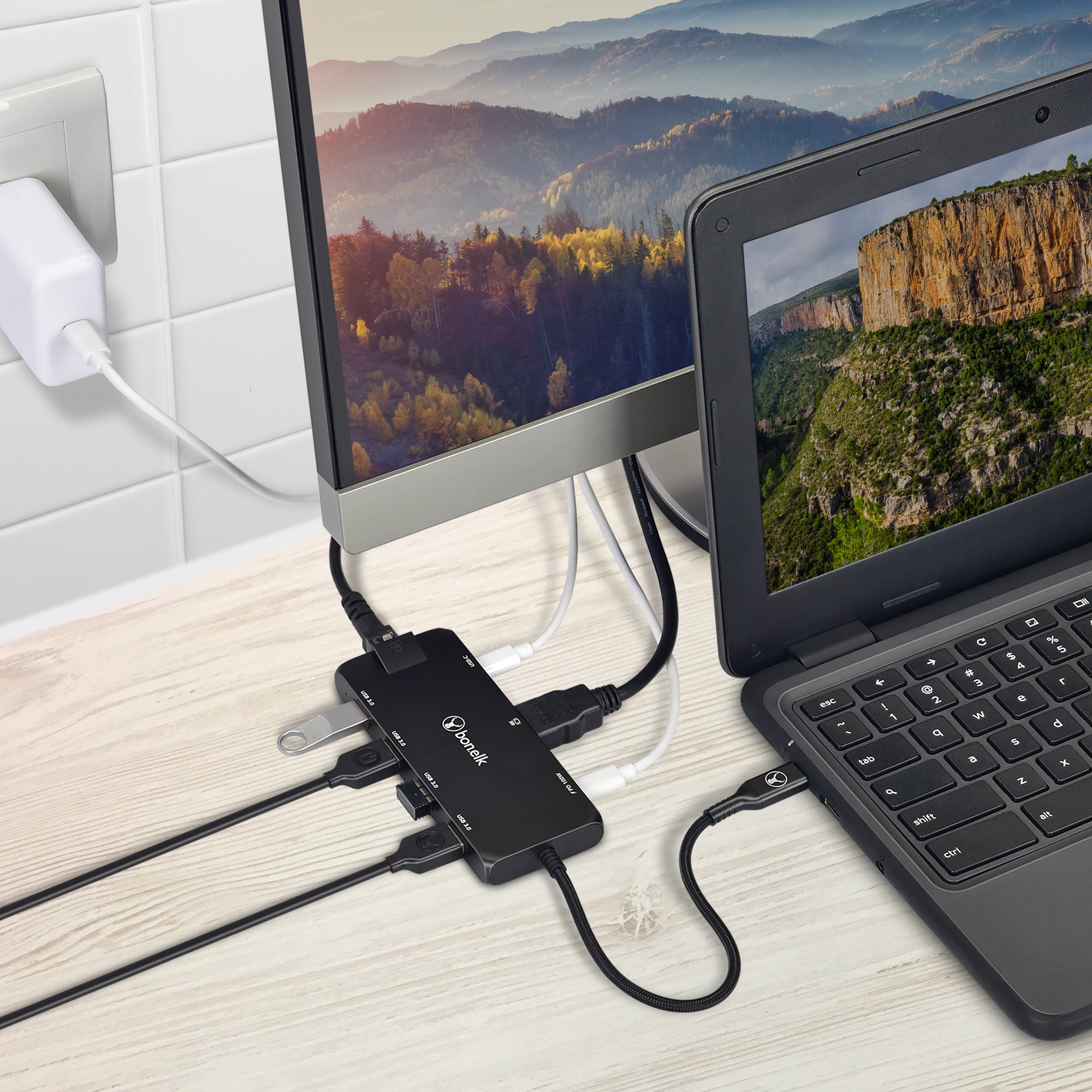 Bonelk 8-in-1 USB C Hub Multiport Adapter with 4K HDMI, USB 3.0, SD/TF Card Reader, PD Charging - Space Gray - Perfect for MacBook Pro/Air, iPad Pro, Chromebook & More (Black)