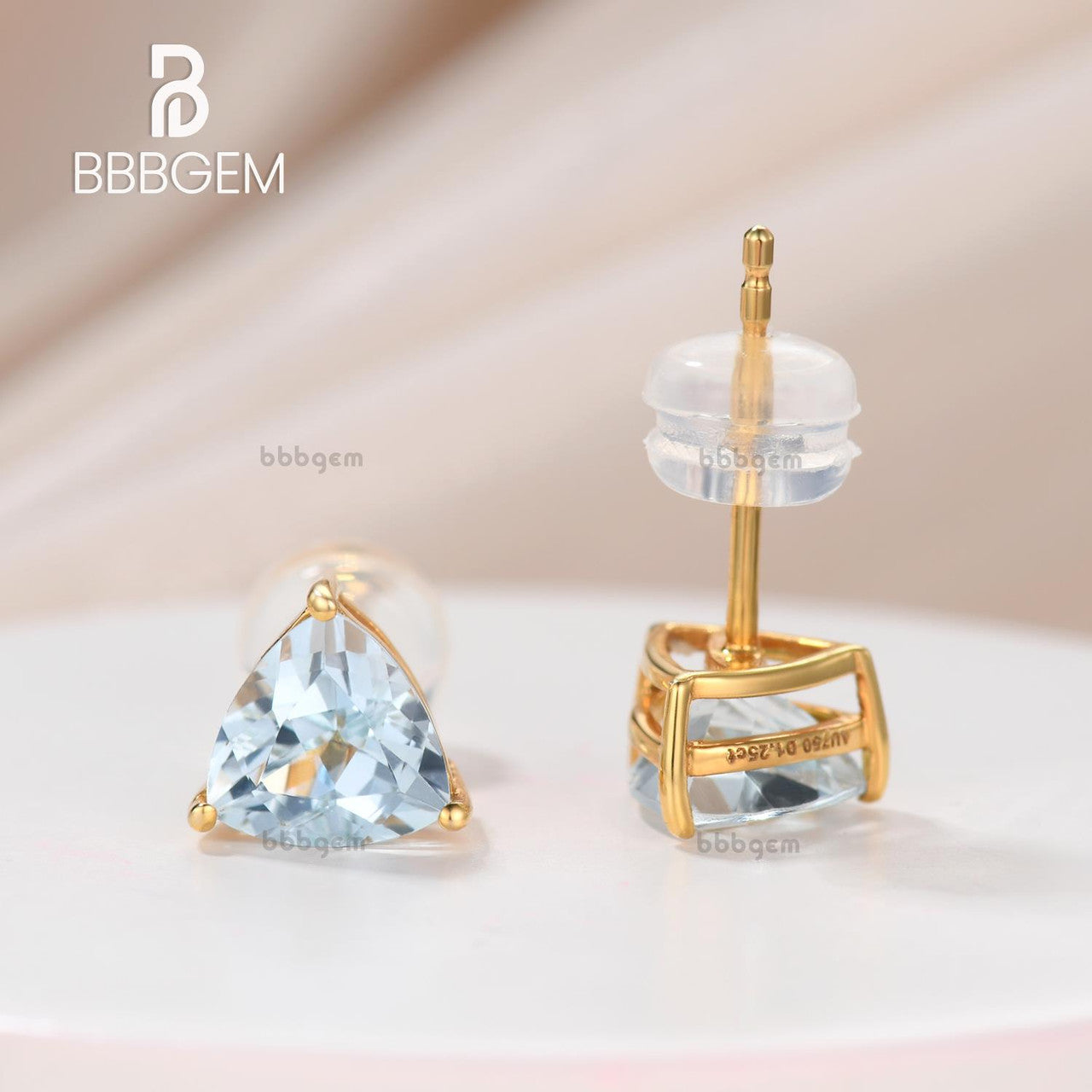 14K White Gold Handmade AA 6mm Trillion Cut Aquamarine Stud Earrings - 1.20 Carat Solitaire Post Back Basket Set | Perfect for Weddings, Anniversaries & Special Occasions