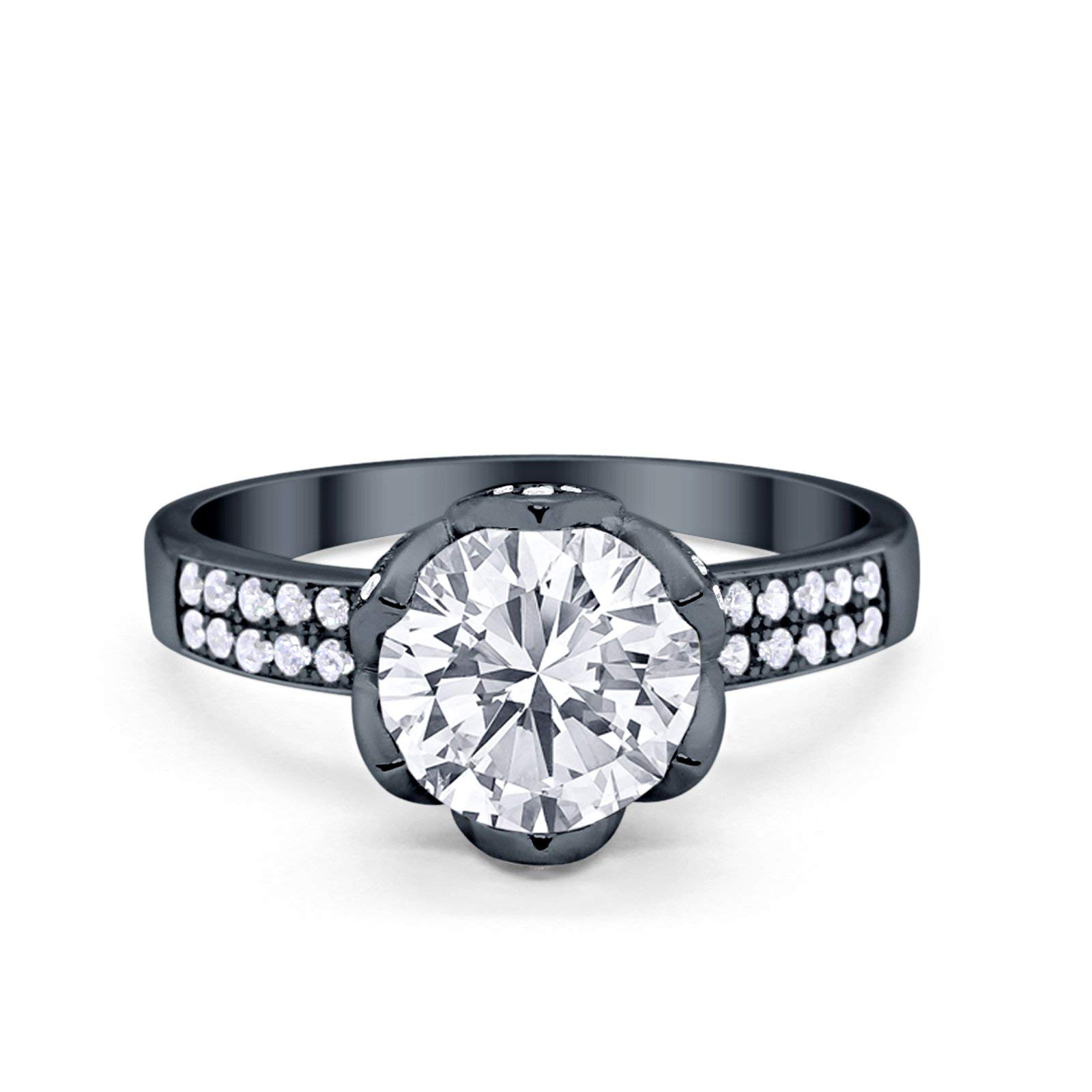 Blue Apple Co. Art Deco Style Round Cubic Zirconia 925 Sterling Silver Wedding Engagement Ring for Women - Perfect for Proposals, Anniversaries & Special Occasions