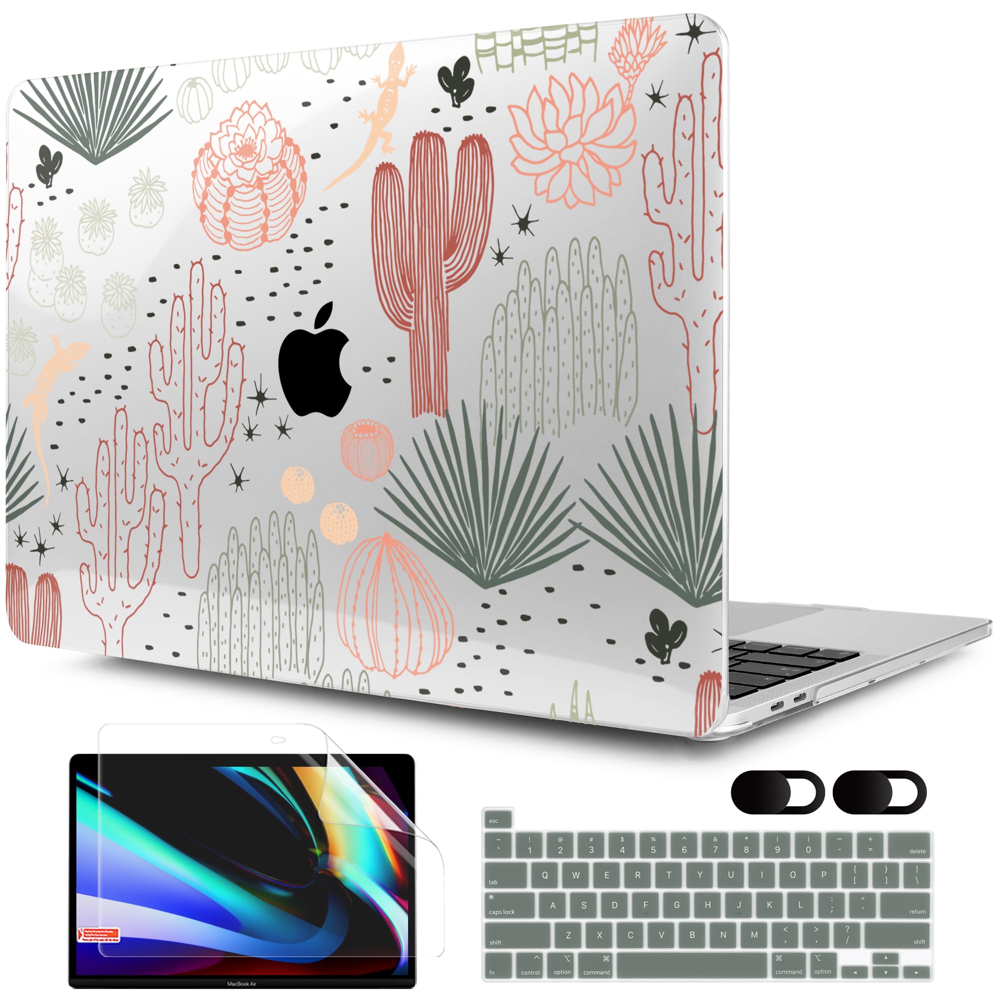 MEEgoodo Hard Shell Case for MacBook Pro 13 inch (2020-2022 Models A2338 M2/M1, A2251, A2289) - Protective Laptop Cover with Keyboard & Camera Privacy Shield - Cactus Design | Perfect for Work, Travel & School Use