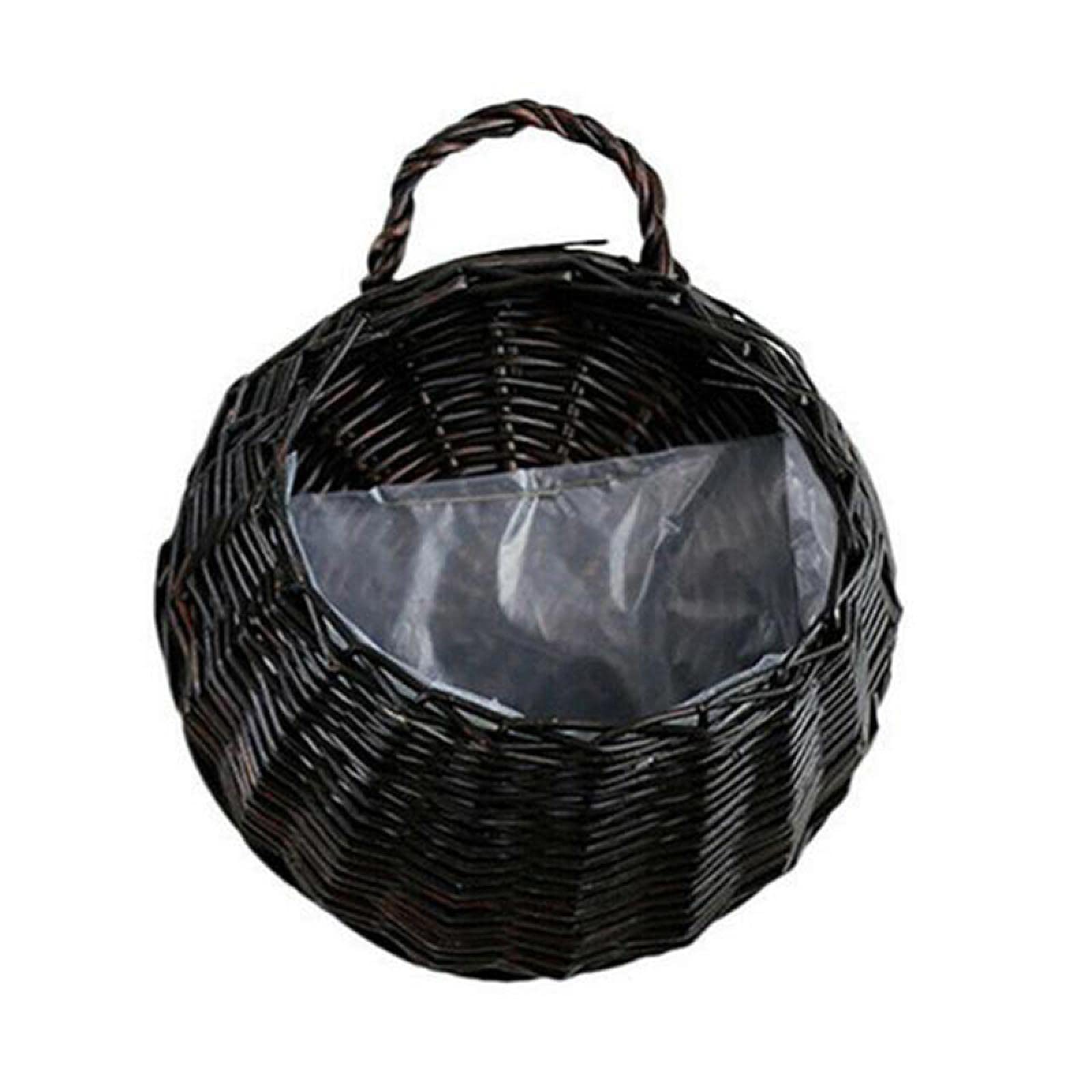Handmade Large Wicker Rattan Hanging Flower Basket - Rustic Wall-Mounted Planter for Indoor/Outdoor Garden Decor, Bird Nest Style (Black)