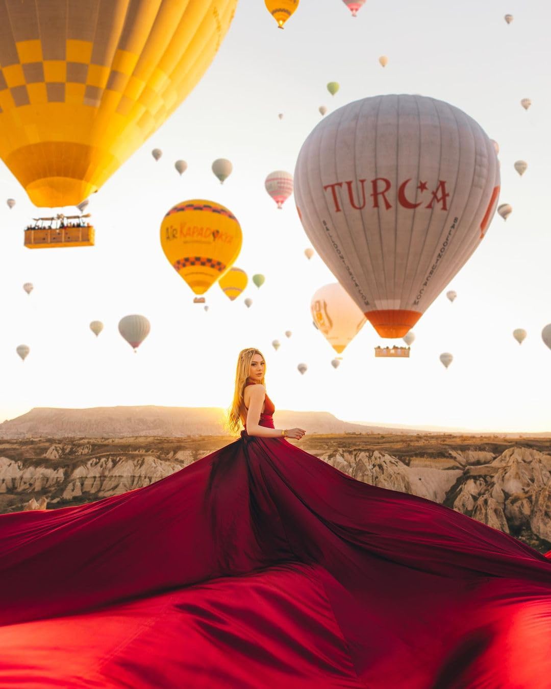Elegant Long Flying Dress for Photoshoot - Flowy Satin Maxi Dress with Long Train (Size M, Red) | Perfect for Santorini Vacations, Beach Weddings & Boho Style Photography