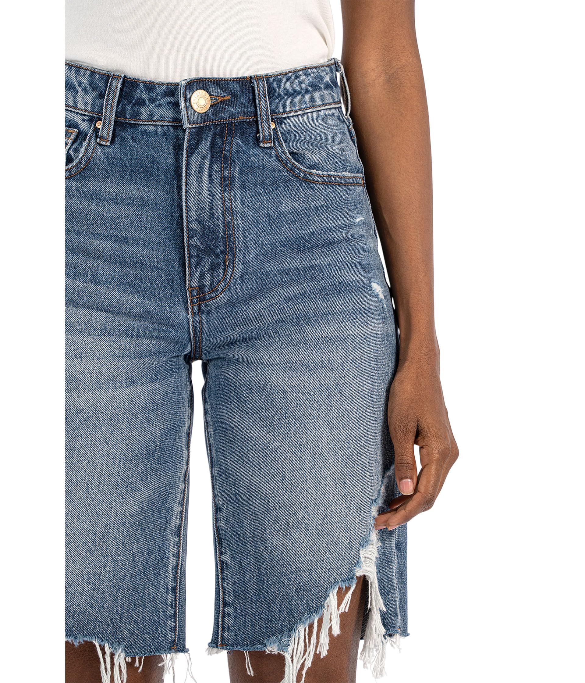 KUT from the Kloth Women's Hailey High-Rise Bermuda Shorts - Raw Hem Denim Shorts for Women | Casual Summer Outfits & Beach Vacations