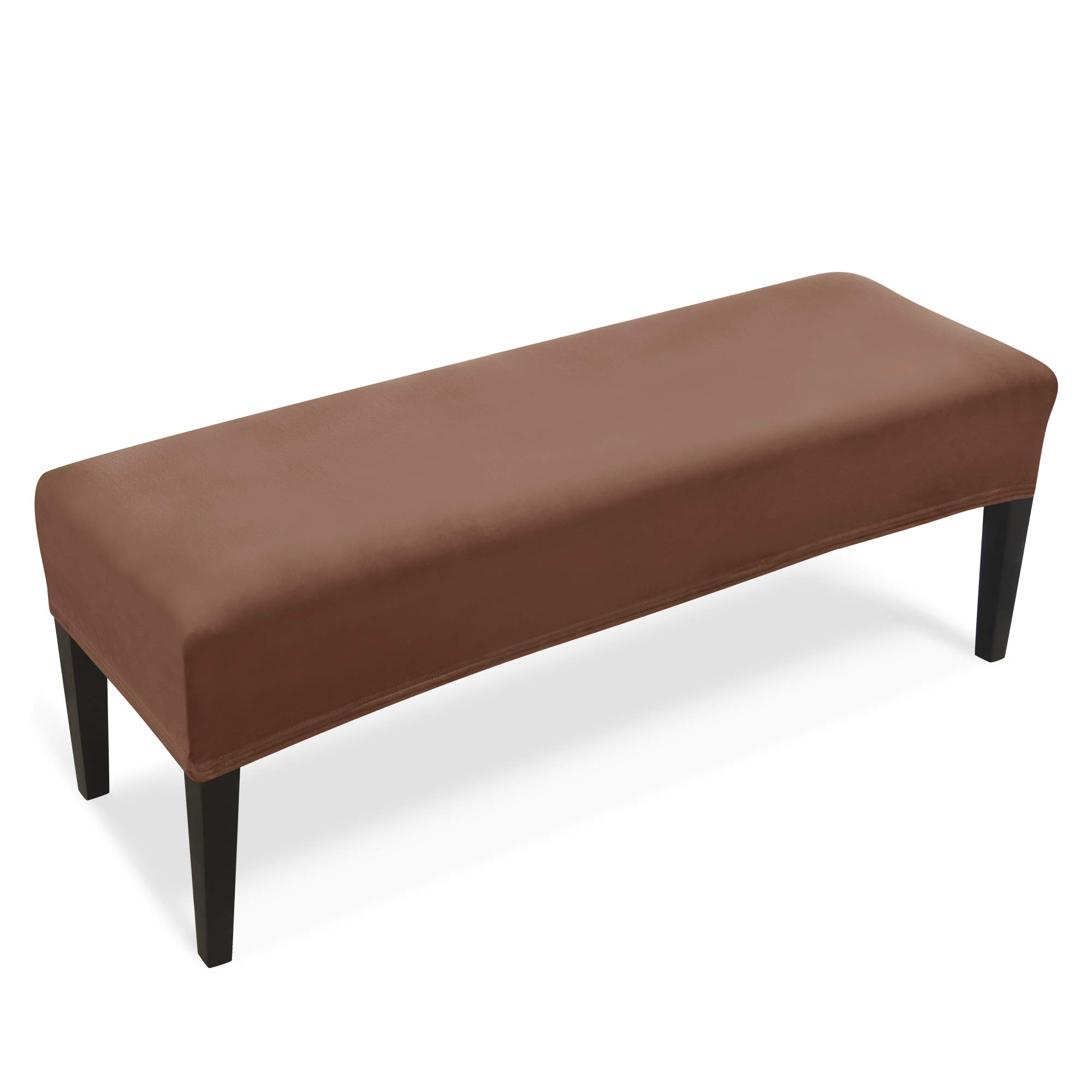 REECOTEX Velvet Stretch Bench Slipcover - Soft Upholstered Dining Room Bench Cover for Living Room, Kitchen & Bedroom - Washable & Removable Seat Protector (Brown) - Perfect for Dining Chairs, Window Seats & Entryway Benches