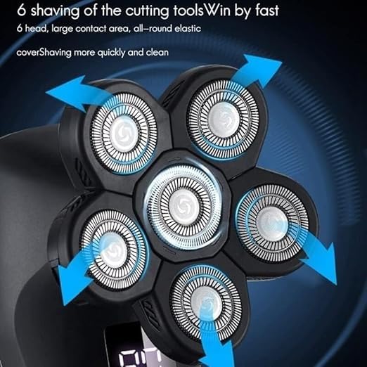 6-in-1 Rechargeable Electric Shaver for Bald Men - Waterproof Head Shaver with 6 Floating Heads & Grooming Kit - Perfect for Travel, Home Use & Quick Head Shaving