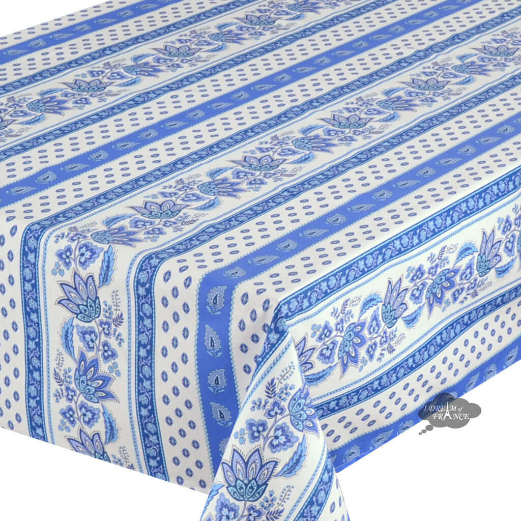 Le Cluny 52x72 Inch White French Country Tablecloth - Acrylic Coated Cotton Rectangular Dining Table Cover for Farmhouse Kitchen, Holiday Dinner & Outdoor Picnic