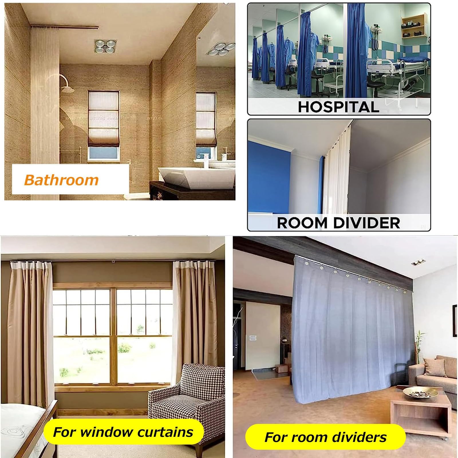 Aluminum Curtain Track Set for Bedroom Windows - 50cm to 600cm Adjustable Length, Wall or Ceiling Mount Curtain Rod System - Room Divider & Partition Solution - Easy to Cut & Install - Perfect for Home, Office, and Dorm Room Decor