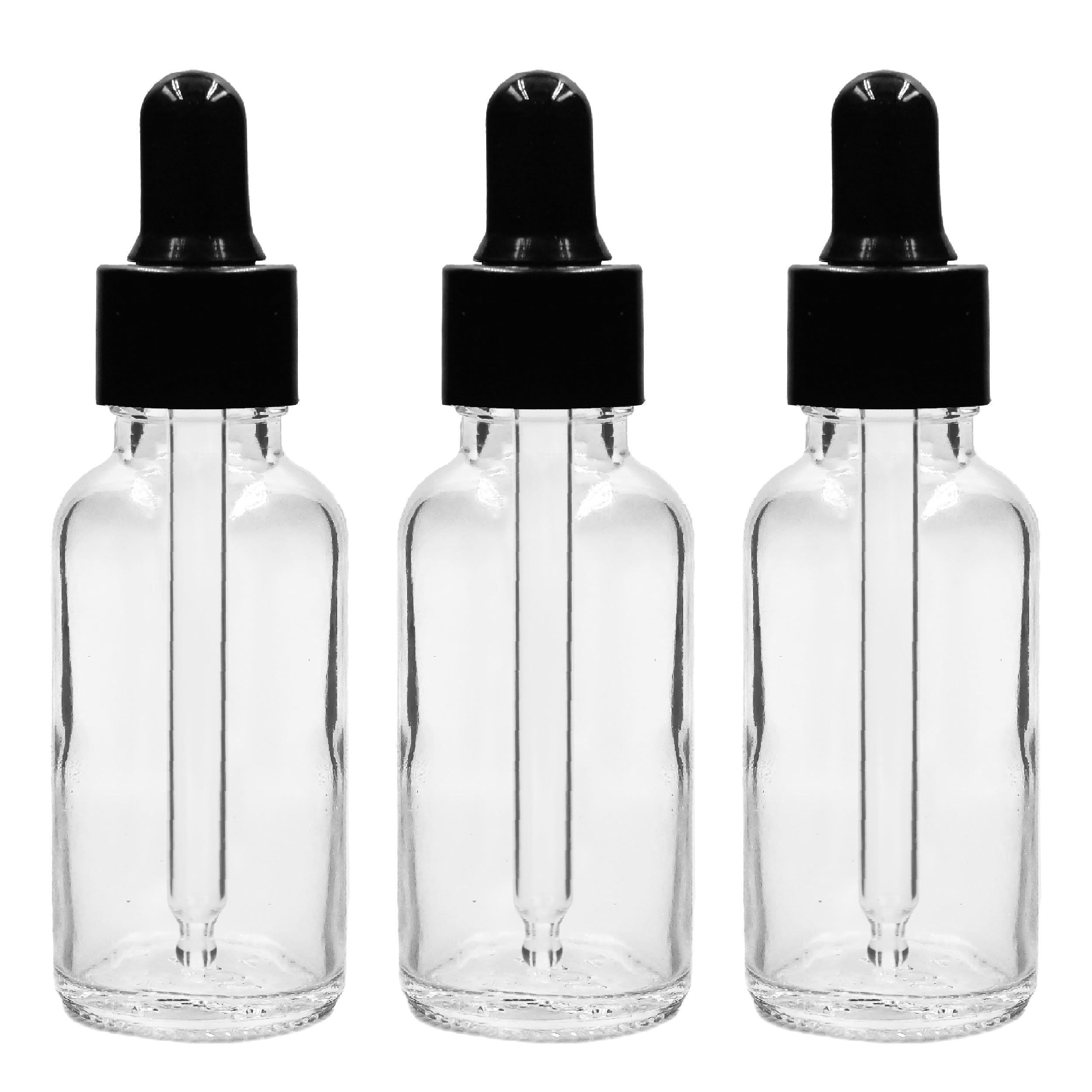 30ML Clear Round Empty Glass Bottle with Glass Dropper & Black Smooth Sleeve - Refillable Leak Proof Essential Oil Bottles for DIY Perfumes, Serums and Aromatherapy - Perfect for Home Spa, Travel & Gift Packaging (Pack of 3)