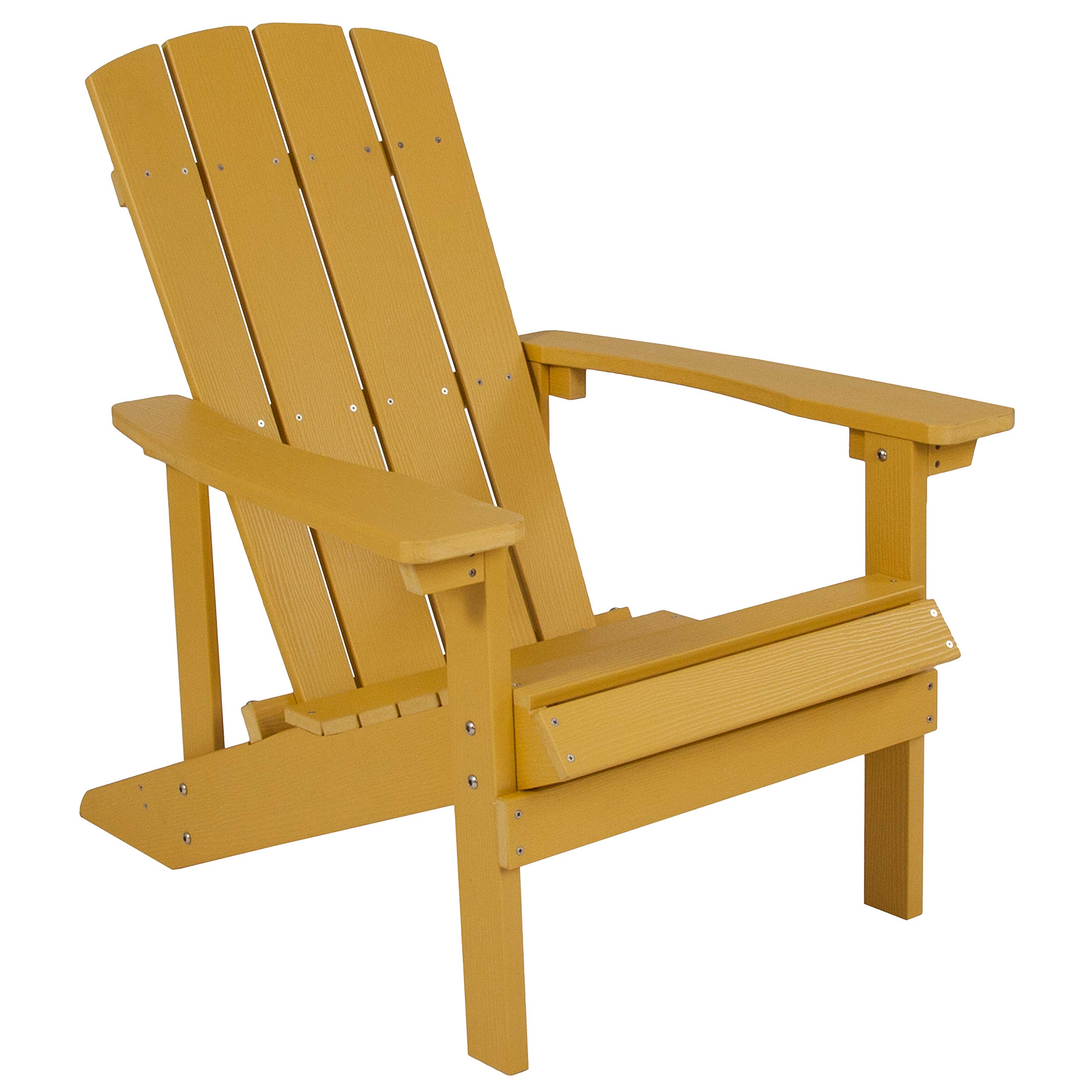 EMMA + OLIVER Yellow Adirondack Style Patio Set - Indoor/Outdoor Side Table with 2 Chairs | Perfect for Backyard, Garden, Poolside & Porch Relaxation