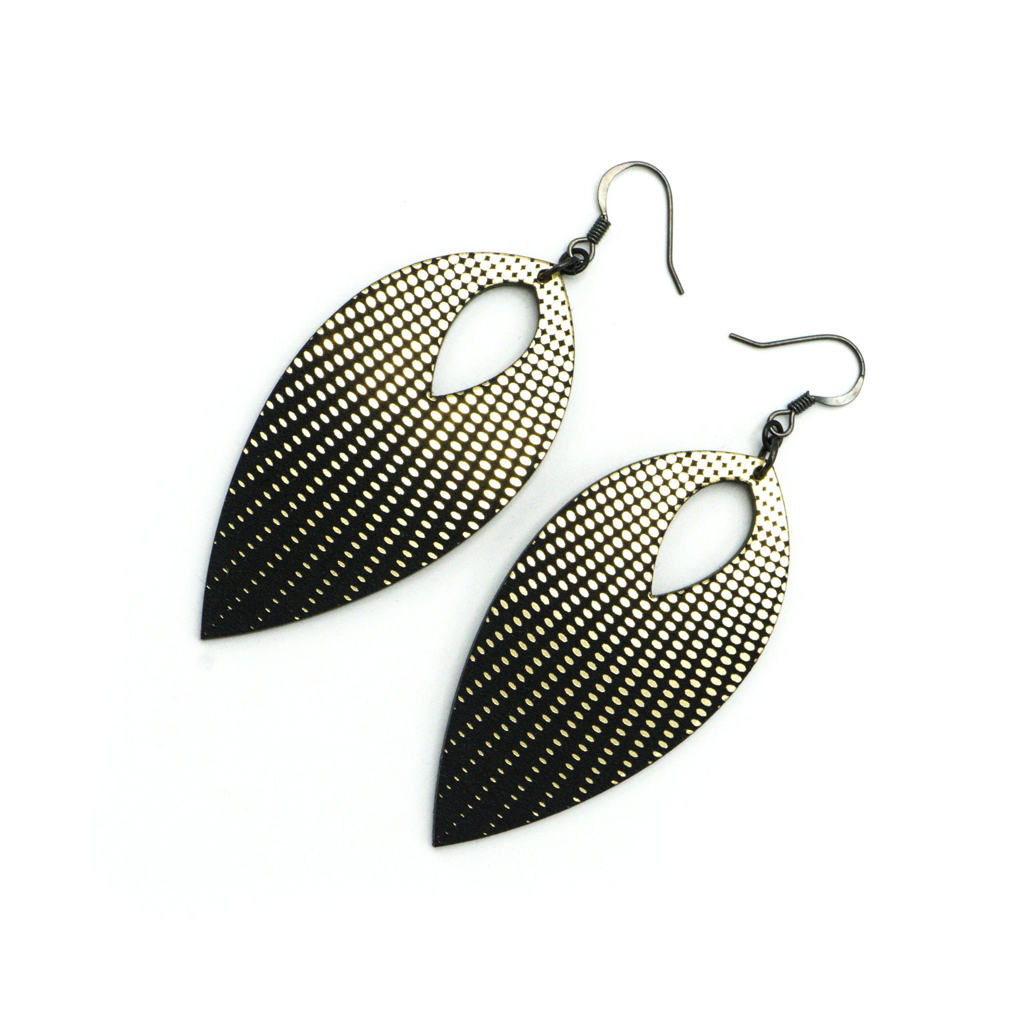 T7 Acrylic Earrings - Brushed Gold & Black Halftone Rays Design | Stylish Statement Jewelry for Women, Perfect for Parties, Weddings & Everyday Wear