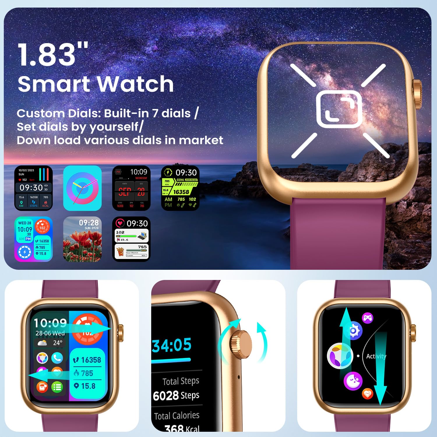 Smart Watch for Women - Fitness Tracker with Bluetooth Calling, Heart Rate Monitor & 123 Sport Modes | IP67 Waterproof Digital Watch Compatible with Android & iOS | Perfect for Running, Swimming & Daily Activity Tracking