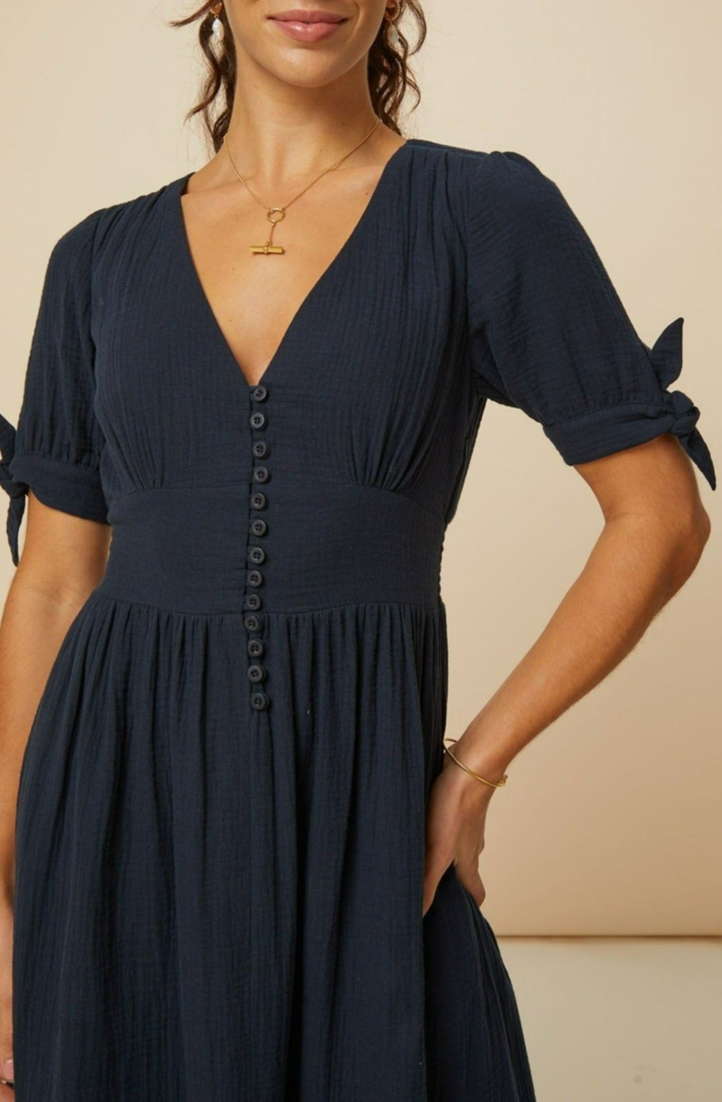 Olga Cheesecloth Dress for Women - Navy Blue Boho Maxi Dress | Perfect for Beach, Summer, and Casual Outings