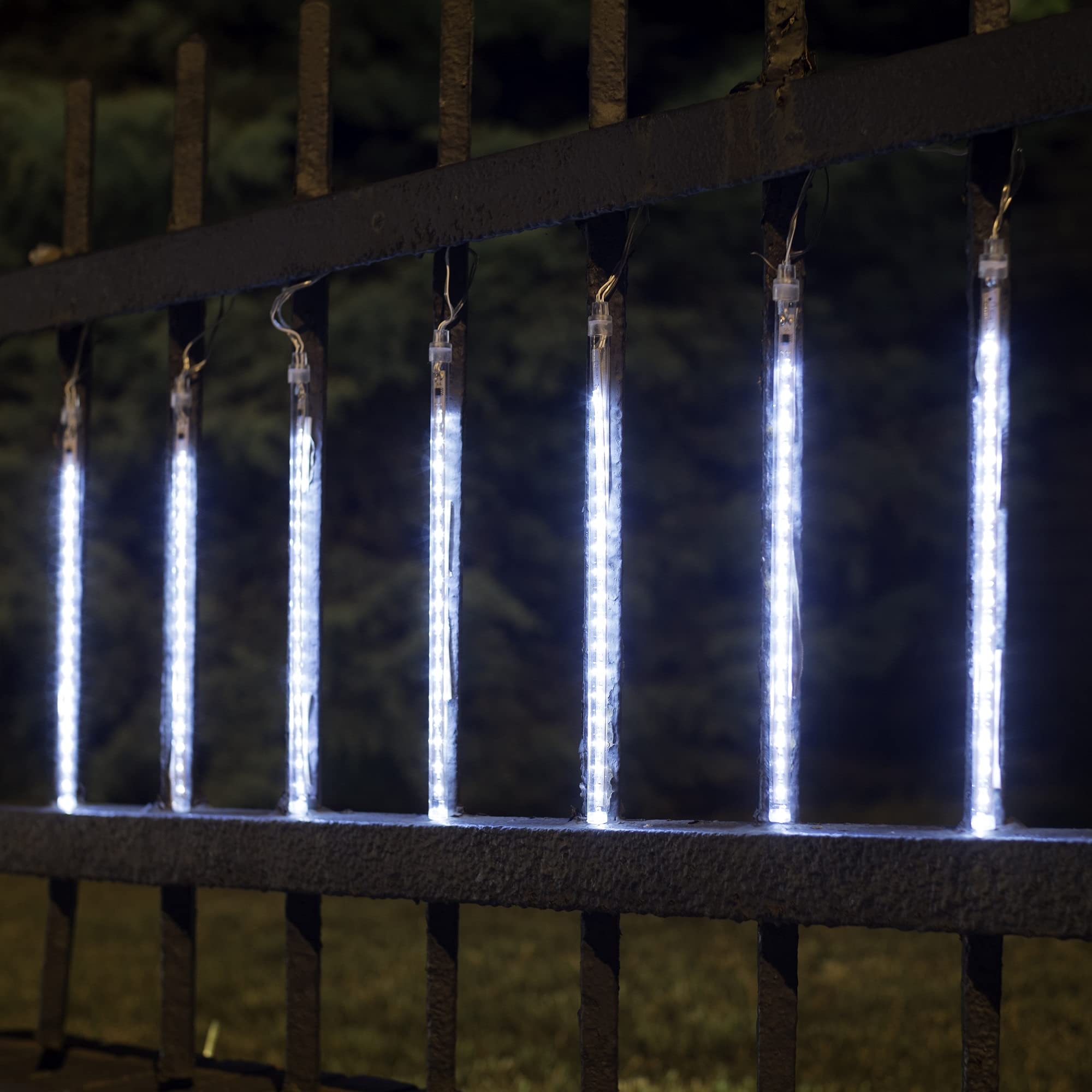 LumaBase Solar Powered LED Meteor Lights - 8 White Light Tubes for Outdoor Garden, Patio, Yard & Landscape Decoration | Weatherproof & Energy Efficient