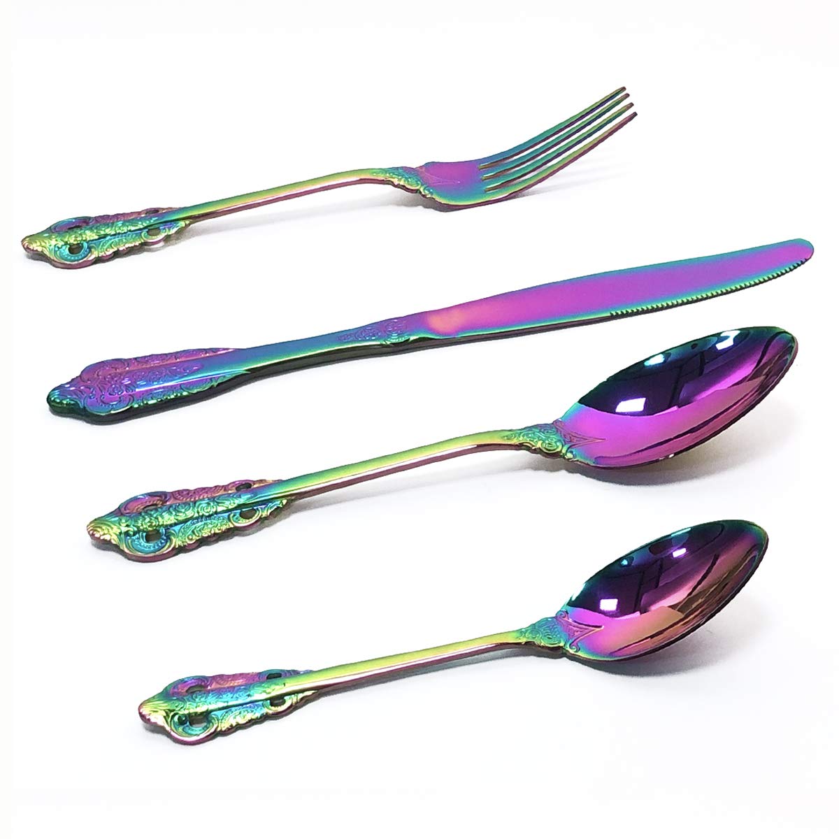 Gugrida 4-Piece Rainbow Silverware Set - 18/10 Stainless Steel Flatware Cutlery (Fork, Knife, Spoon) - Mirror Finish, Dishwasher Safe - Colorful Eating Utensils for Home, Kitchen, Party, Camping & Travel