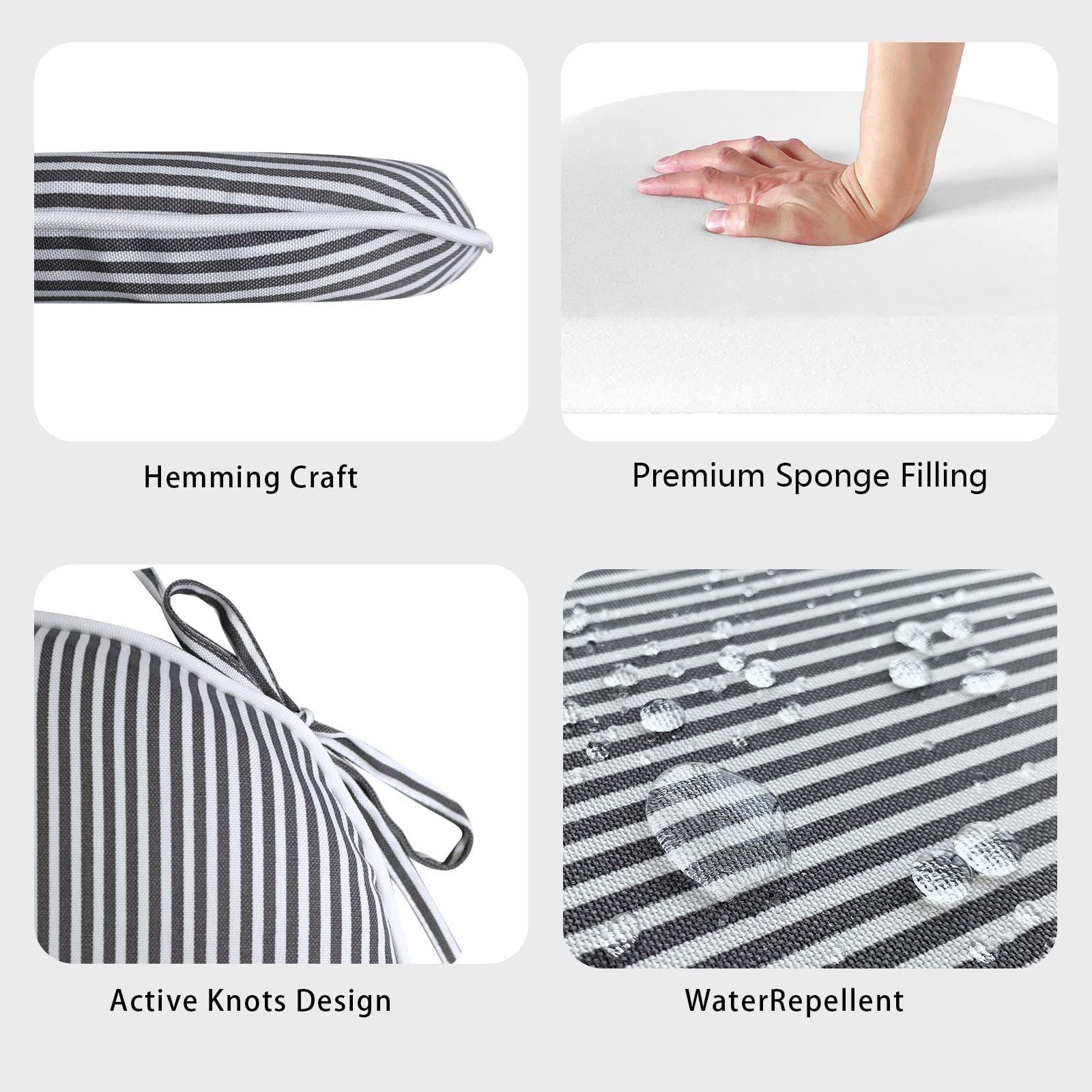LVTXIII 16x17 Inch Indoor/Outdoor Chair Cushions with Ties - Waterproof Patio Seat Cushions Set of 4, Striped Grey - Perfect for Garden, Patio Furniture, Home & Office Decor (Durable & Comfortable)