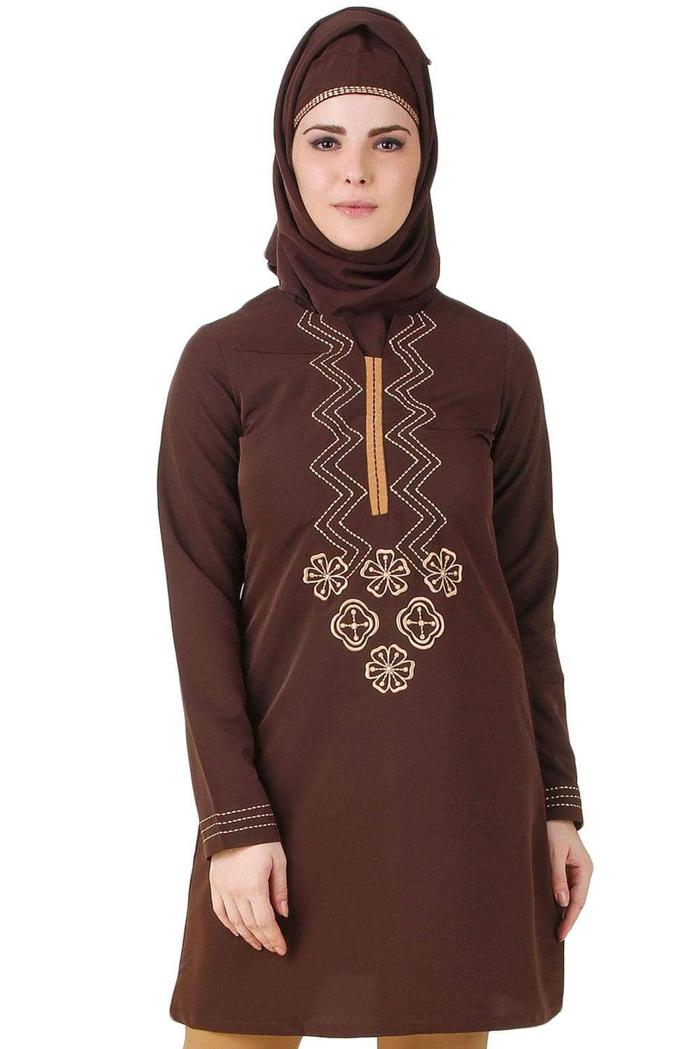 Hasna Brown Kashibo Tunic for Women - Stylish Bohemian Long Blouse with Embroidery - Perfect for Casual Wear, Beach Cover-Up & Festival Outfits