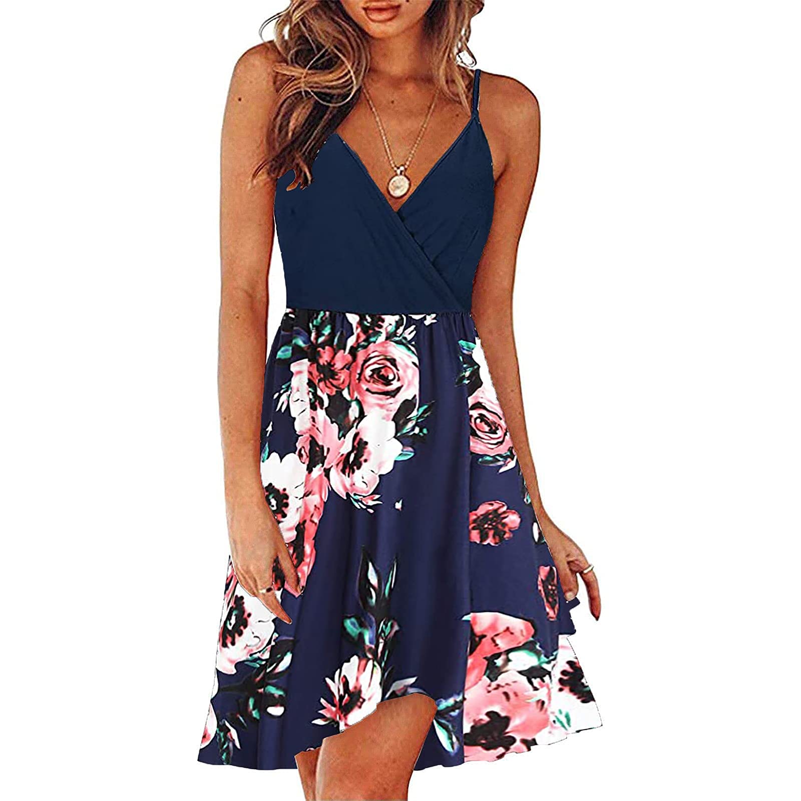 Women's Casual Solid Short Dress - Summer V-Neck Sleeveless Ruffle Sling Dress for Wedding Guest, Cocktail Party & Beach Vacation | Flirty Mini Dress for Date Night & Summer Outings