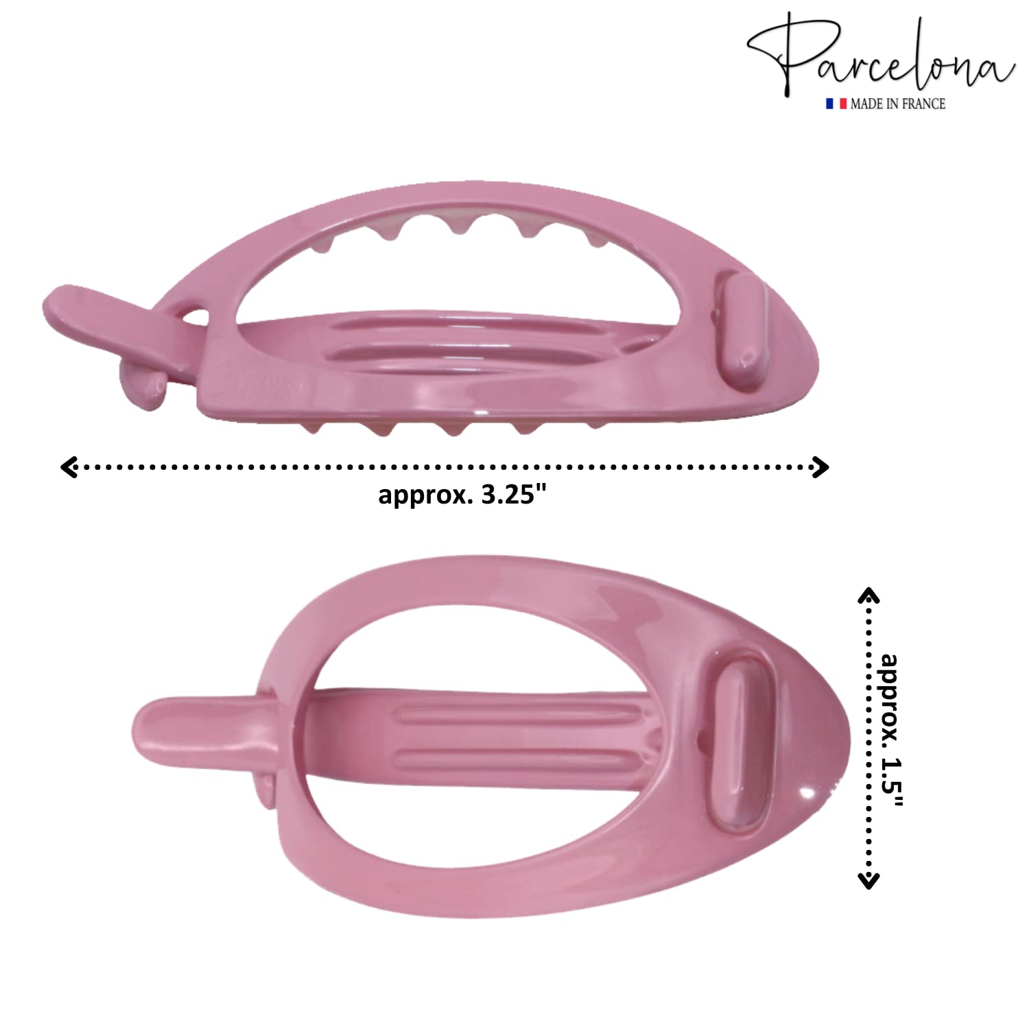 French Plain Oval Small Celluloid Hair Barrette Clips - Metal Free Women's Hair Accessories Made in France (Light Pink, 3.25 Inch) - Perfect for Weddings, Parties & Everyday Elegant Hairstyles