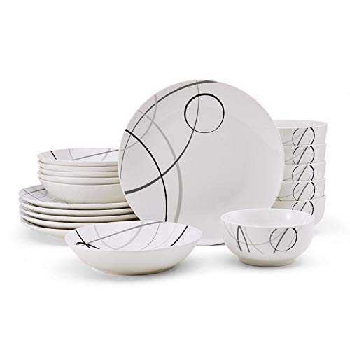 18-Piece Modern Geometric Grey Porcelain Dinnerware Set - Microwave Safe, Dishwasher Safe - Perfect for Everyday Dining, Dinner Parties & Contemporary Home Decor