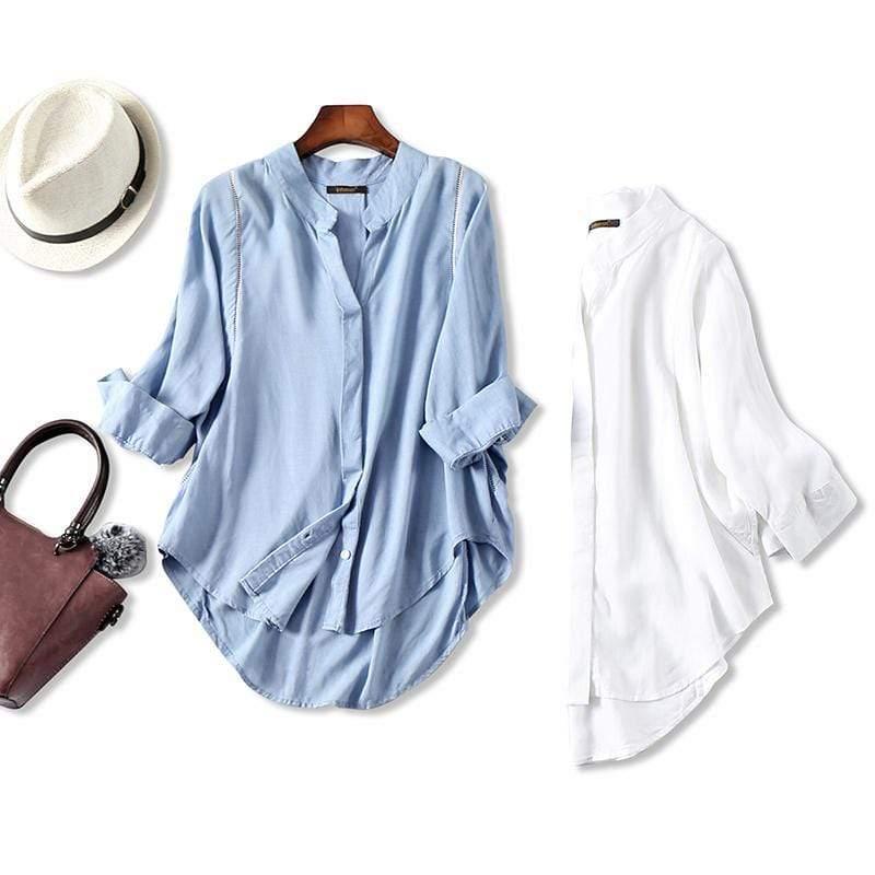 Women's Fall Blouse with 3/4 Sleeves - Stylish Long Sleeve Tops for Autumn, Office Wear & Casual Outfits