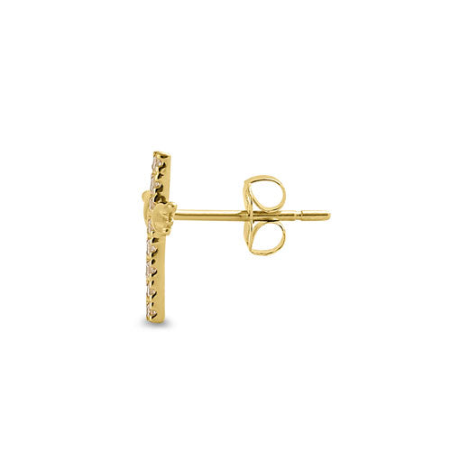 14K Yellow Gold Winged Cross CZ Stud Earrings for Women - Hypoallergenic Cubic Zirconia Jewelry - Perfect for Church, Weddings & Everyday Wear