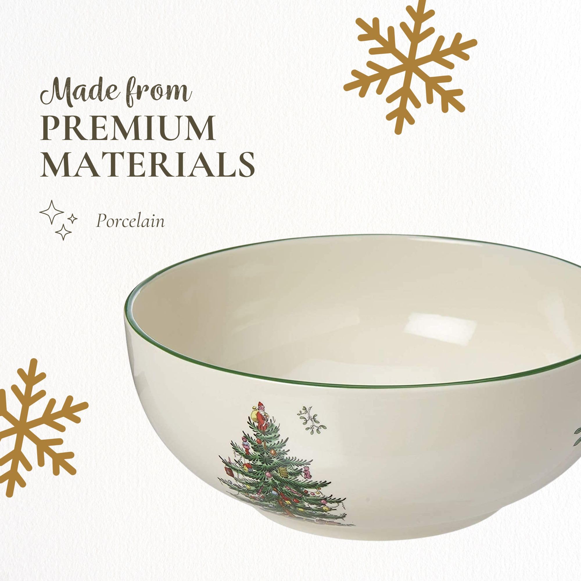 Spode Christmas Tree 5.5-Inch Fruit Salad Bowl Set of 4 - Classic Holiday Earthenware Serving Bowls for Cereal, Dessert, Christmas Treats - Microwave, Dishwasher & Oven Safe Tableware - Perfect for Holiday Parties, Family Gatherings & Festive Dining Decor