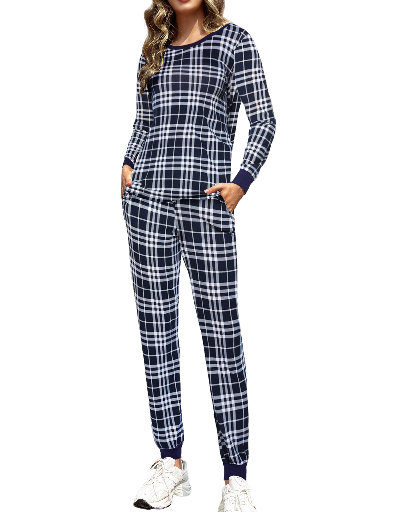 Ekouaer Women's Plaid Pajama Set - Soft Long Sleeve Sleepwear for Lounge & Sleep