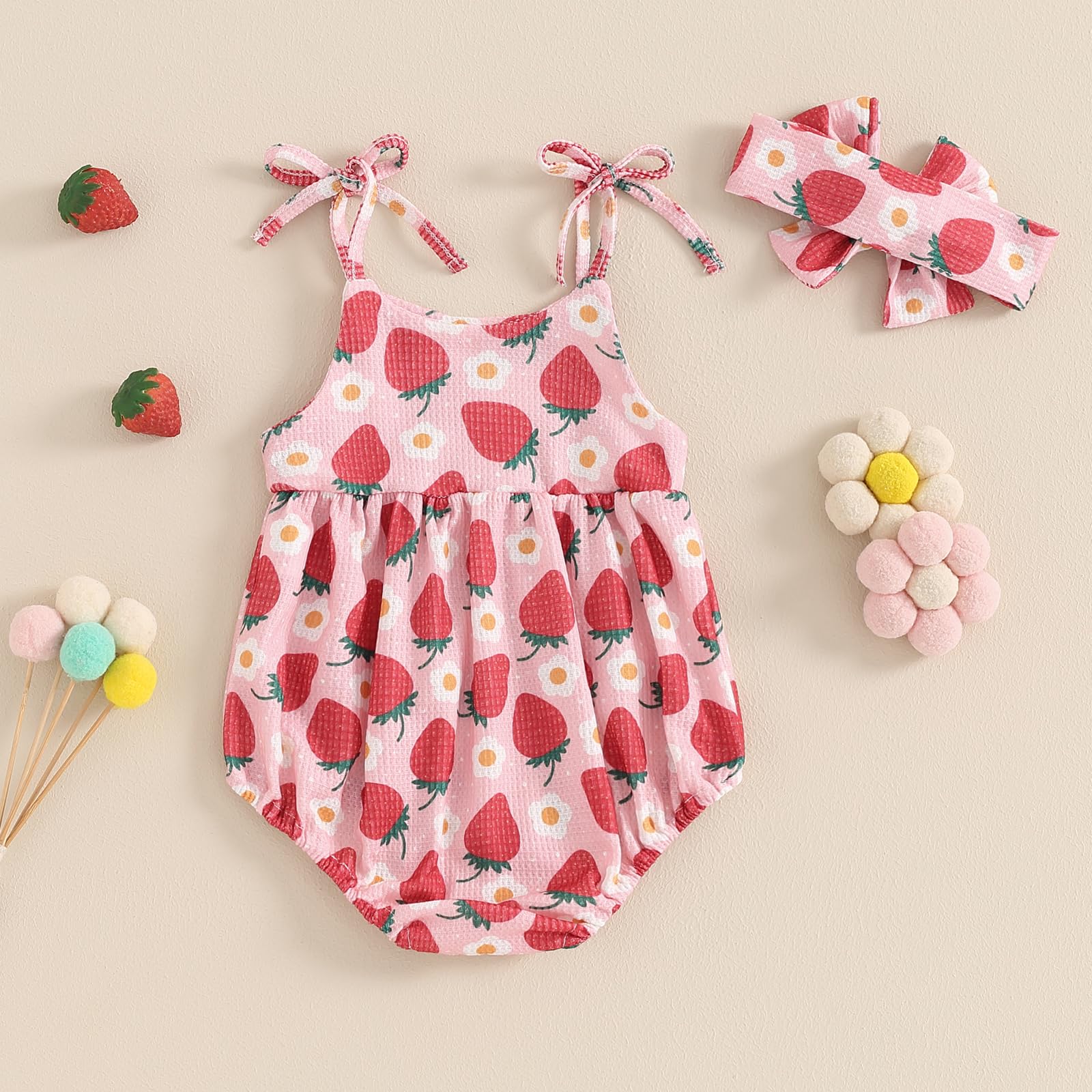 Floral Bubble Romper for Baby Girls - Sleeveless Jumpsuit with Headband | Newborn Summer Outfit for Playtime & Photo Shoots