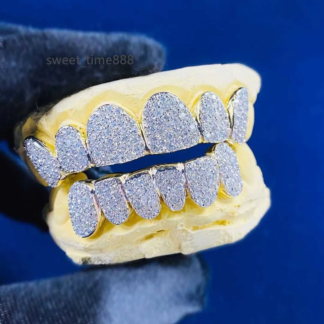 Custom Moissanite Honeycomb Grillz Set - Top & Bottom Teeth Jewelry for Hip Hop, Rap & Fashion Enthusiasts