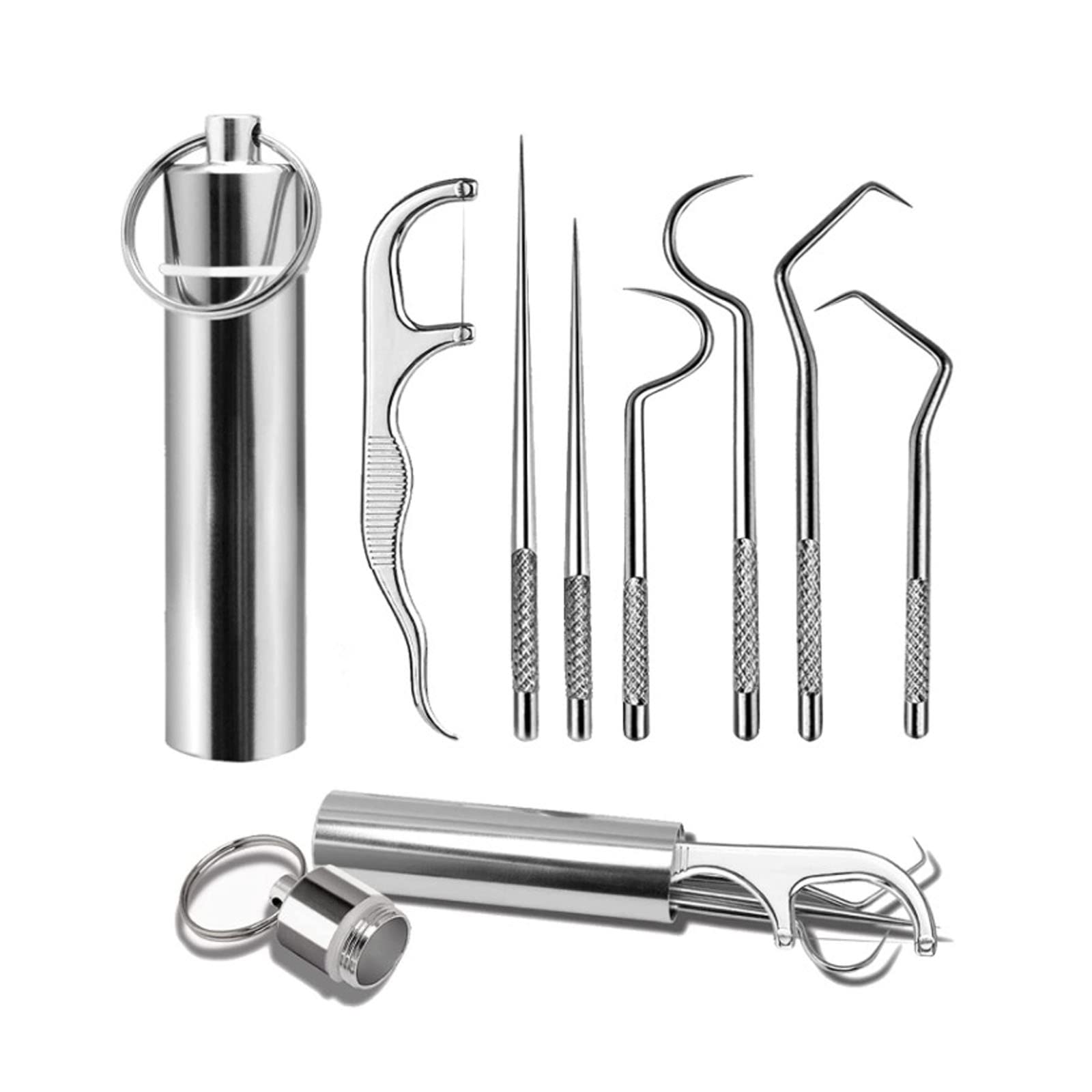 7-Piece Stainless Steel Toothpick Set - Reusable Metal Toothpicks with Key Ring | Portable Dental Cleaning Kit for Travel, Camping, Picnics & Everyday Oral Hygiene (Durable & Eco-Friendly)