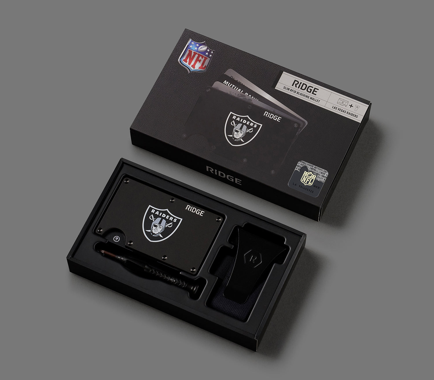 Ridge Wallet for Men - Slim RFID Blocking Aluminum Metal Wallet - Las Vegas Raiders Edition - Perfect for Everyday Carry, Travel & Gifts