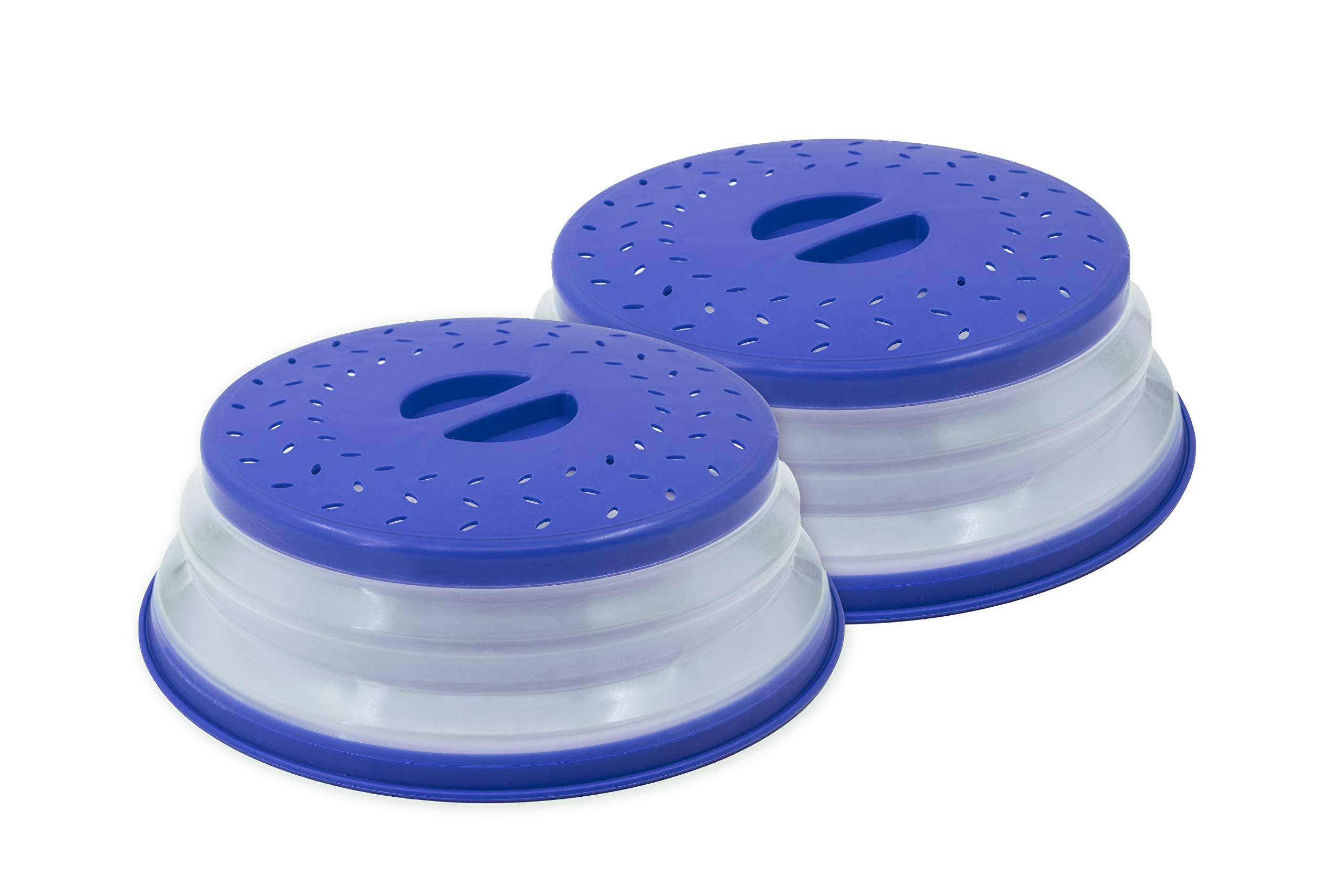 LAMINET Expandable Microwave Bowl Cover Set of 2 - Stretchable Splatter Guard for Food, BPA-Free Plastic - Perfect for Reheating Meals, Preventing Mess in Microwave (Blue)