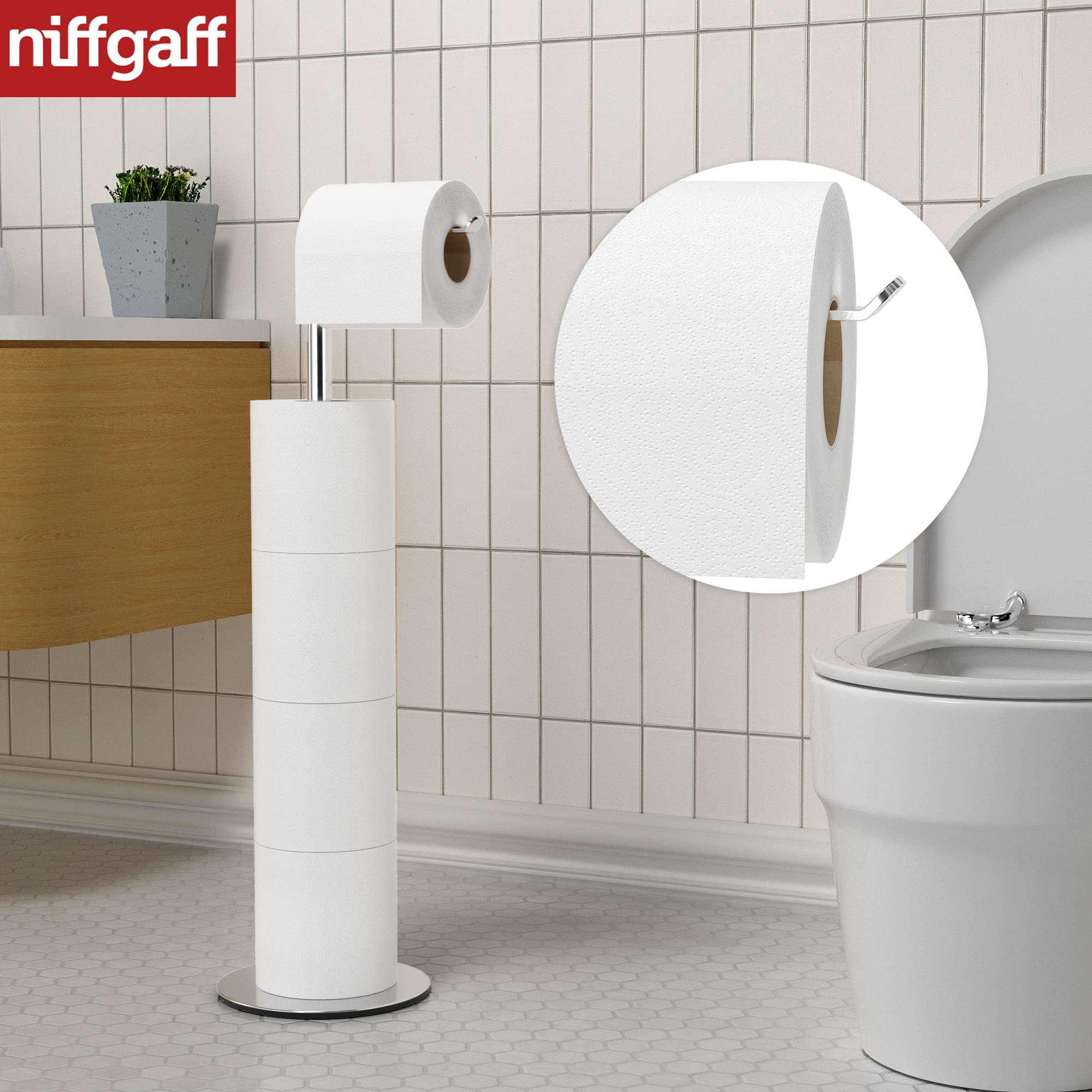 Stainless Steel Free-Standing Toilet Paper Holder Stand with 4-Roll Dispenser | Bathroom Tissue Storage Shelf for Home, Office & RV Use