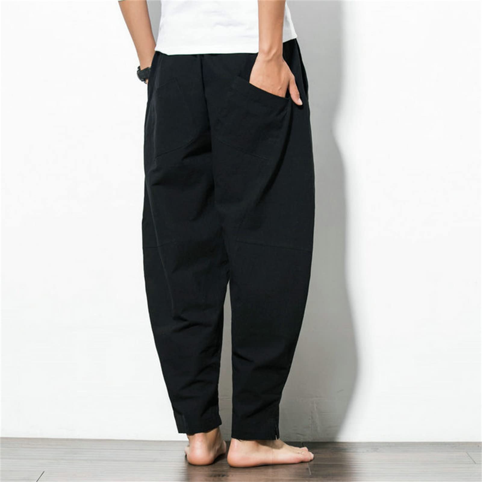 **Maiyifu-GJ Men's Hippie Harem Pants - Baggy Hip Hop Yoga Joggers Sweatpants with Elastic Waistband & Drop Crotch - Loose Fit for Casual, Streetwear & Lounge Wear**    *(Perfect for Yoga, Hip Hop Dance, Relaxing at Home, or Street Fashion)*